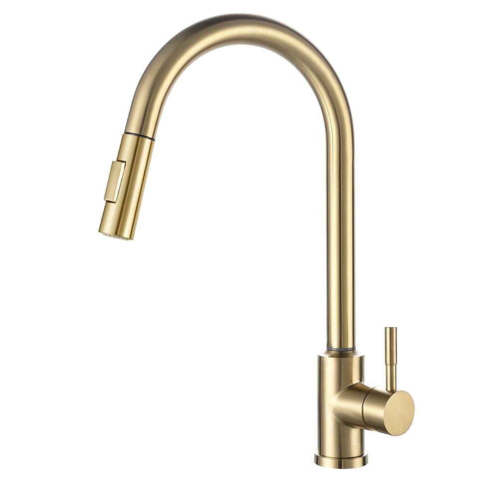 Brushed Gold Touch Kitchen Faucet - Stainless Steel Pull Down Sprayer Single Handle Sink Faucet for Modern Home Kitchen Renovation & Dishwashing Convenience