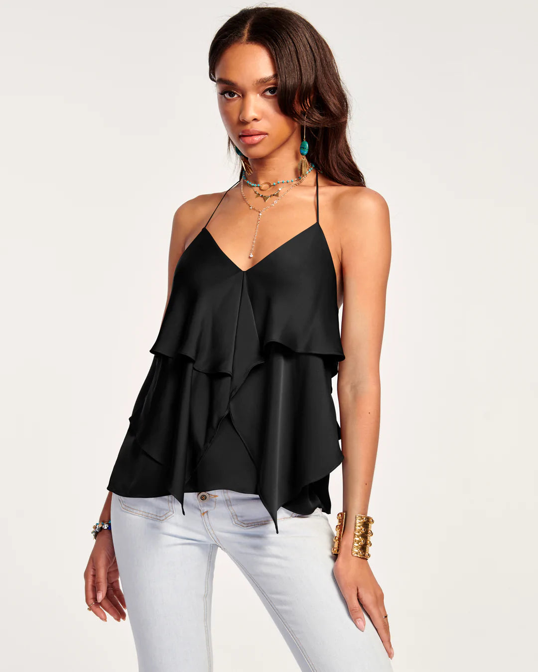 Brittany Ruffle Tank Top for Women - Black Sleeveless Blouse | Perfect for Summer Outfits, Beach Wear & Casual Style
