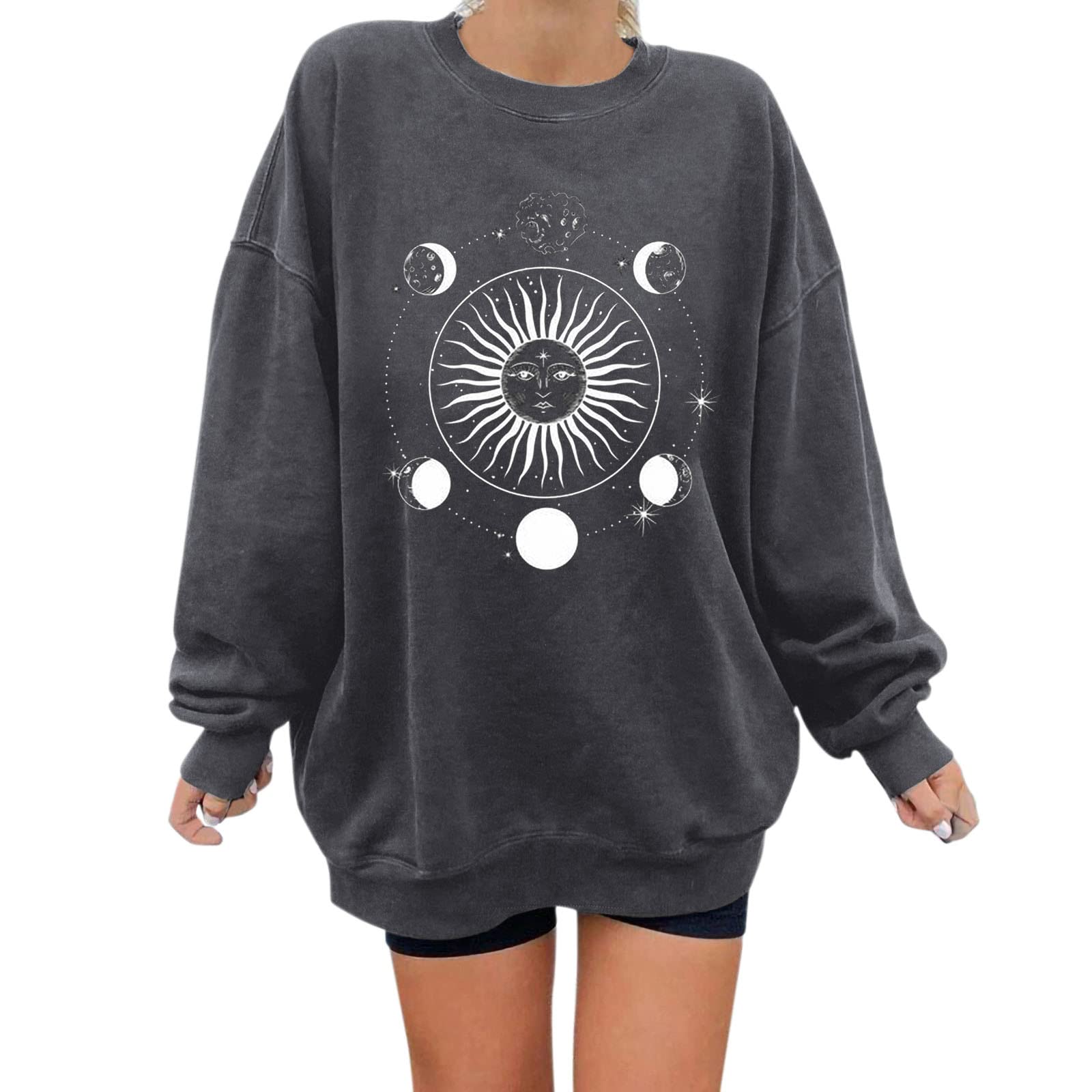 Women's Sun Moon Printed Hoodie - Long Sleeve Warm Sweatshirt for Women | Casual Pullover with Unique Design | Perfect for Fall, Winter & Outdoor Activities