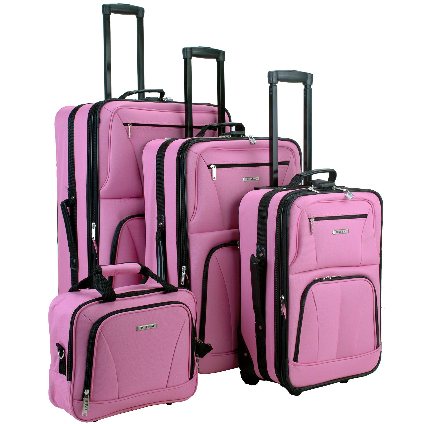 Rockland Journey Softside Expandable Upright Luggage Set 4-Piece (14/19/24/28 Inch) - Lightweight Pink Suitcase for Women & Men, Perfect for Air Travel, Business Trips & Family Vacations