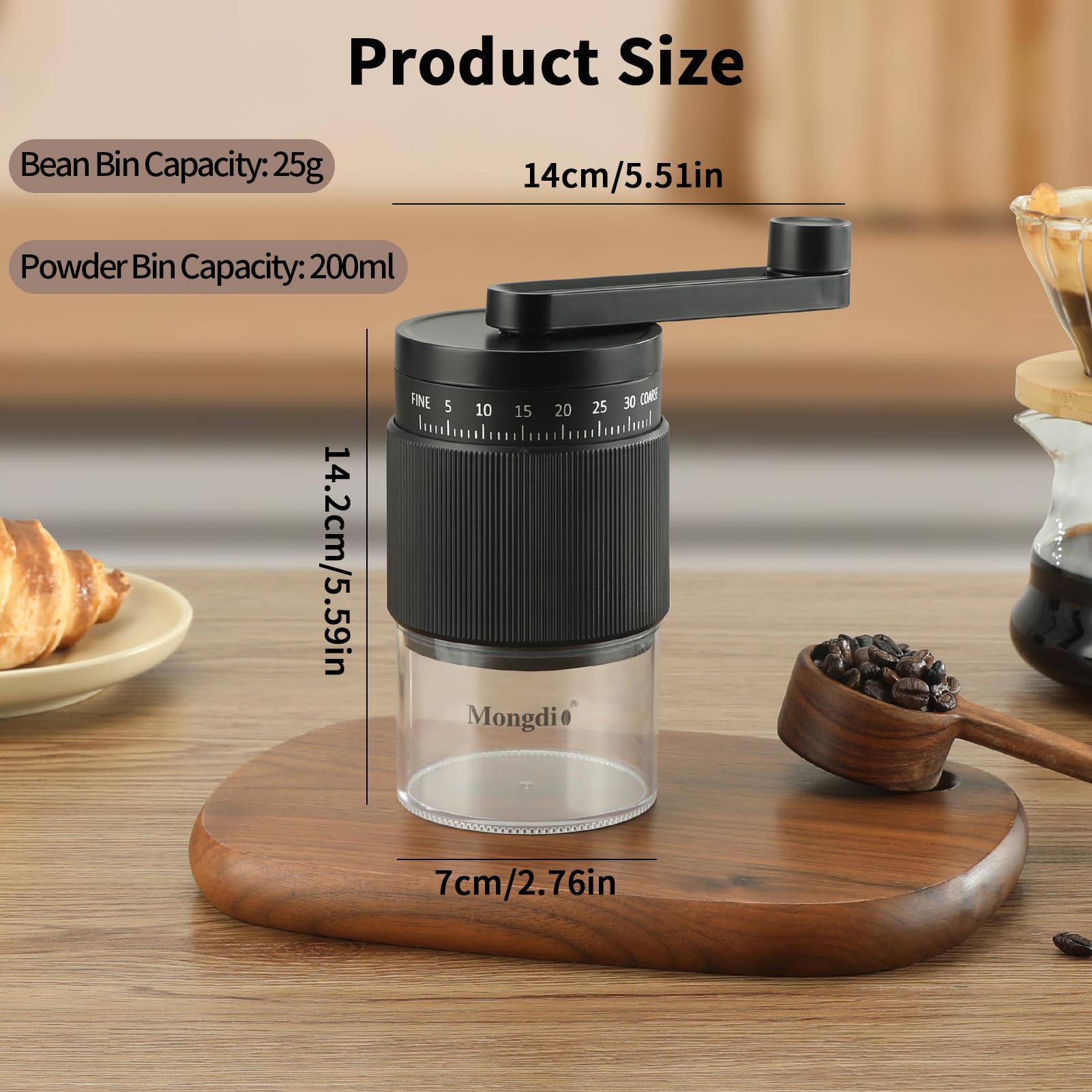 Premium Manual Coffee Grinder - 35 Adjustable Settings, Conical Burr Mill for Espresso, French Press & Cold Brew | Portable Hand Crank Coffee Bean Grinder for Home, Camping & Travel | Durable & Compact Black Design