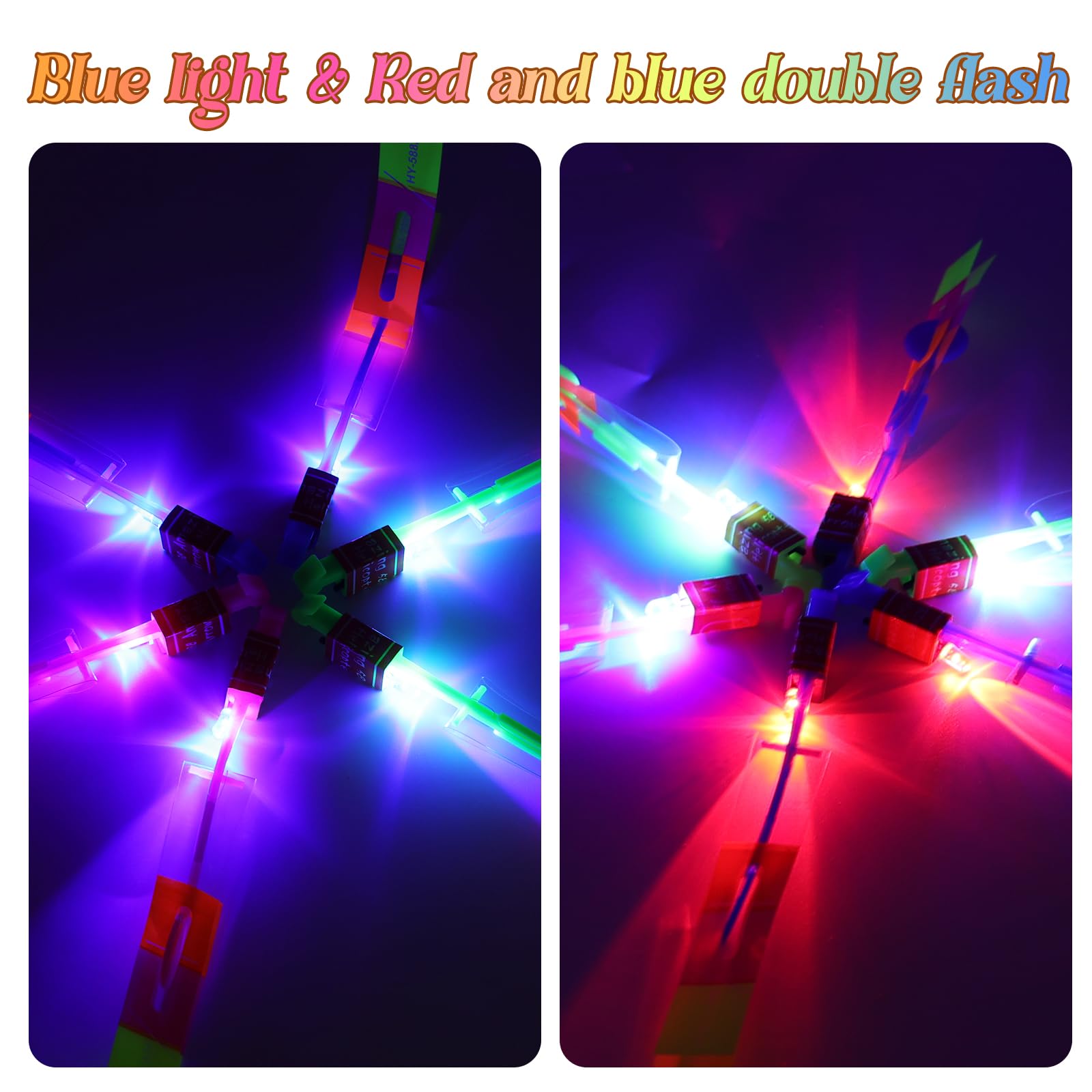 60Pcs LED Slingshot Flying Toys Set (30 Slingshots + 30 Helicopters) - Glow in The Dark Outdoor Games for Kids Ages 4-12 - Birthday Party Favors, Backyard Fun, Summer Camp Activities