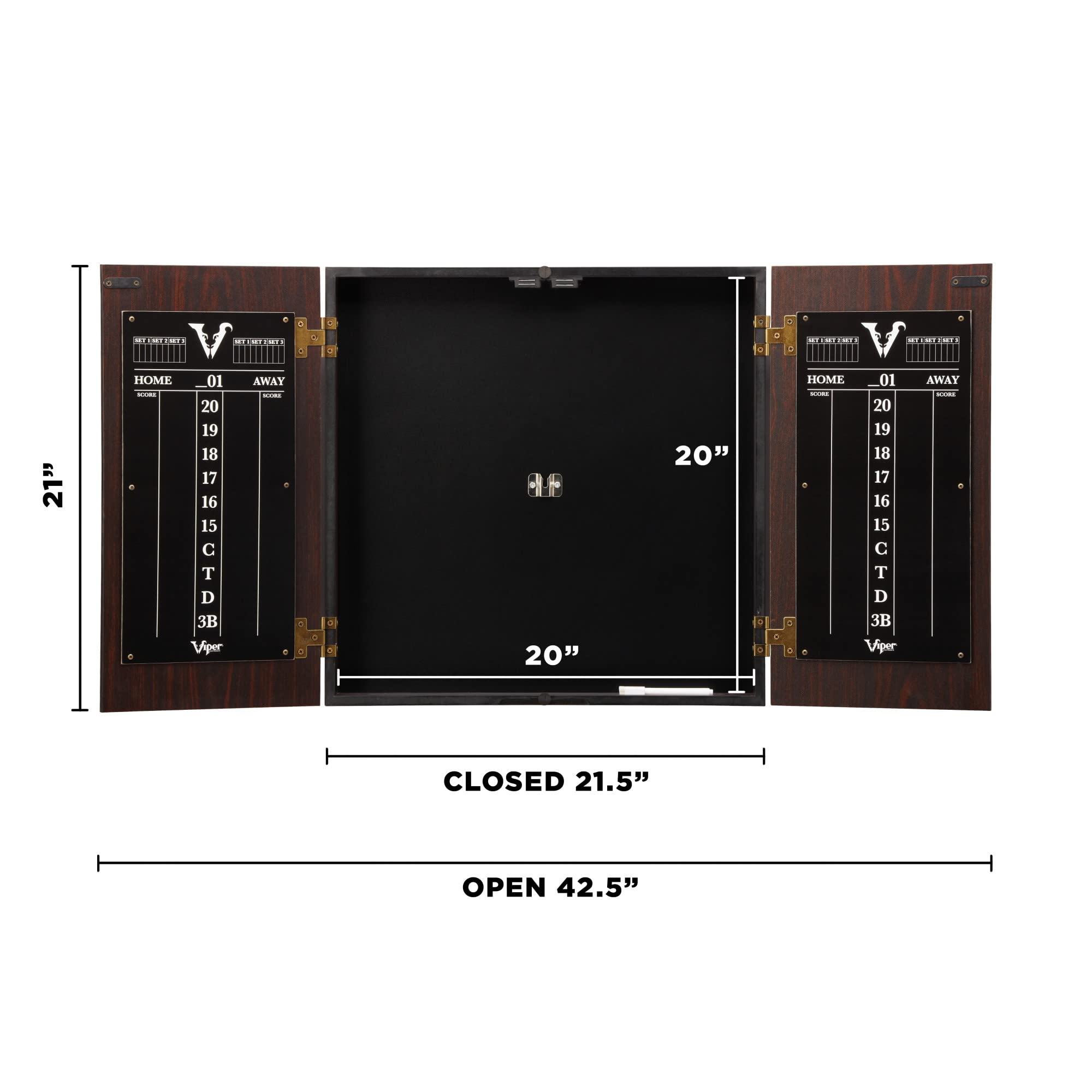 Viper Stadium Cabinet & Shot King Sisal/Bristle Dartboard Set - Ready-to-Play Bundle with 2 Steel-Tip Darts, Throw Line & Dry Erase Scoreboard - Walnut Finish - Perfect for Game Rooms, Bars & Home Entertainment
