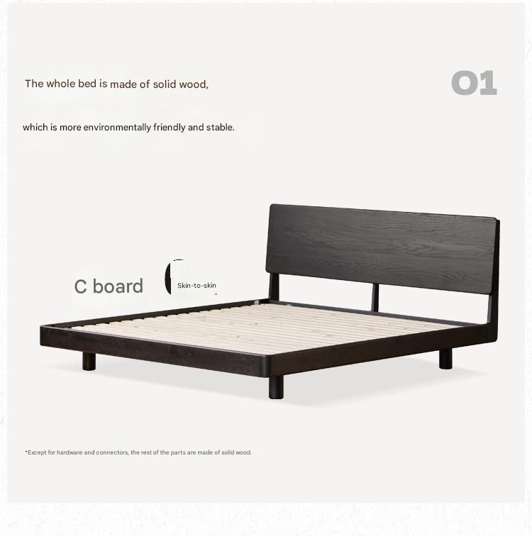 Solid Oak Wood Luminous Floating Bed Frame - Modern Platform Bed with LED Lighting for Bedroom, Guest Room or Dorm