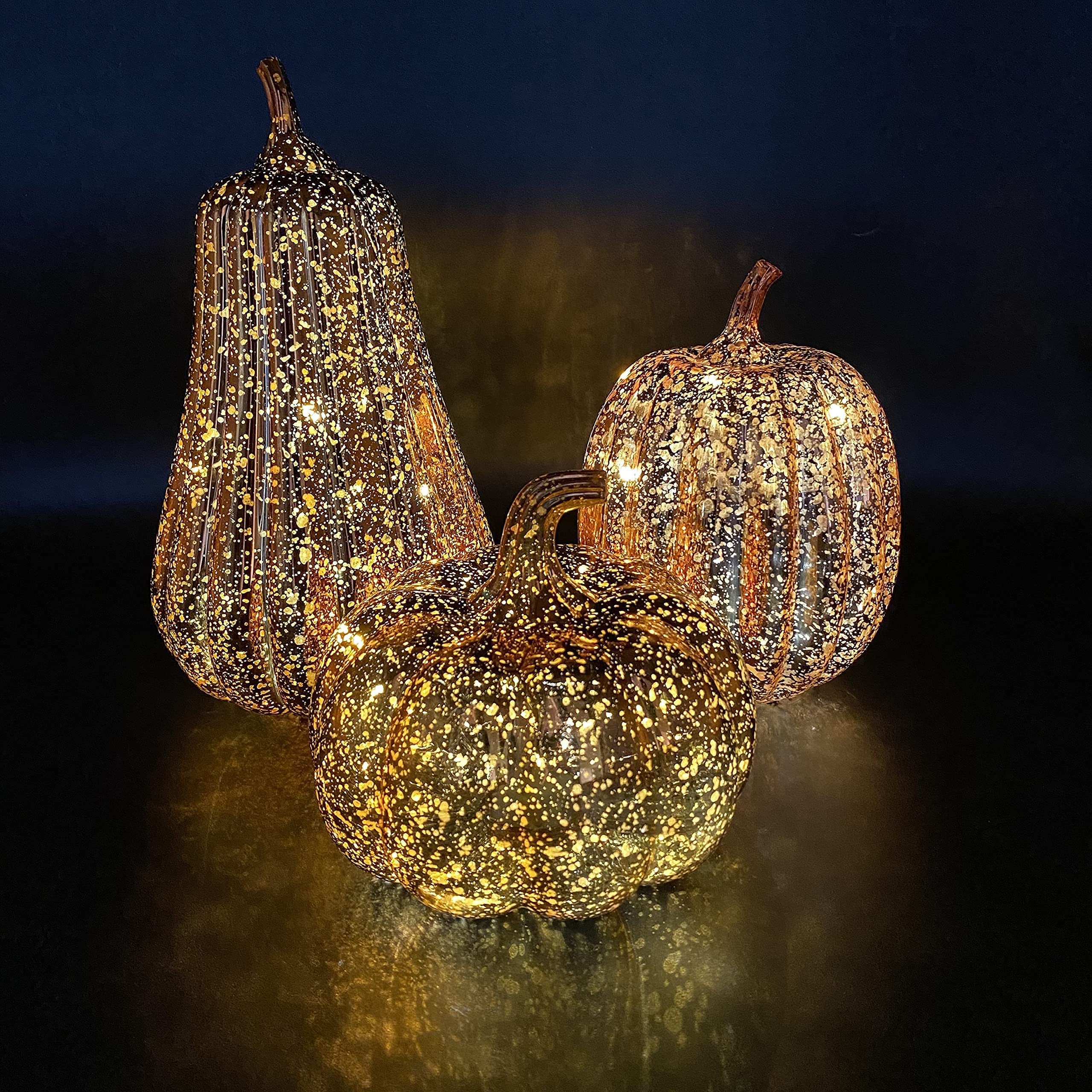 3-Pack Shatterproof Plastic LED Pumpkin Lights - Battery Operated Autumn Thanksgiving Decor for Home, Porch, and Table Centerpiece