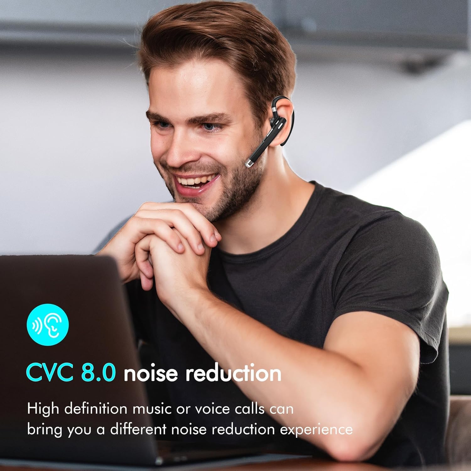Wireless Bluetooth Earpiece with Microphone, V5.3 Hands-Free In-Ear Headset for Phone Calls - USB-C Charging, IPX5 Waterproof, Compatible with Android/iOS - Perfect for Driving, Business Meetings, Office Work & Remote Communication