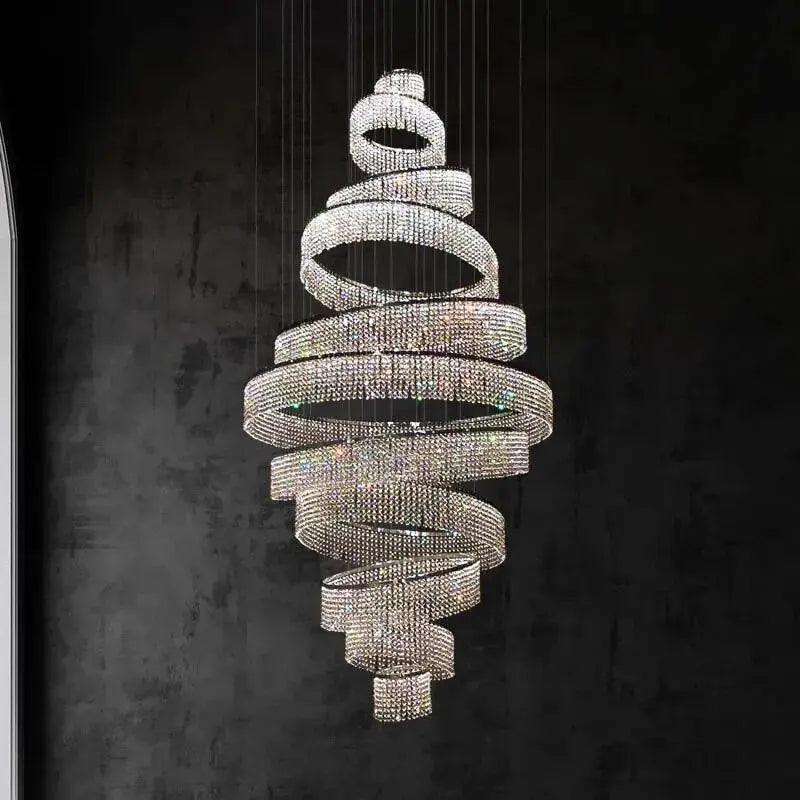 Luxury Crystal Grand Staircase Chandelier - Elegant Modern Lighting Fixture for Foyer, Ballroom & Mansion Decor - Dazzling Home & Commercial Lighting Solution