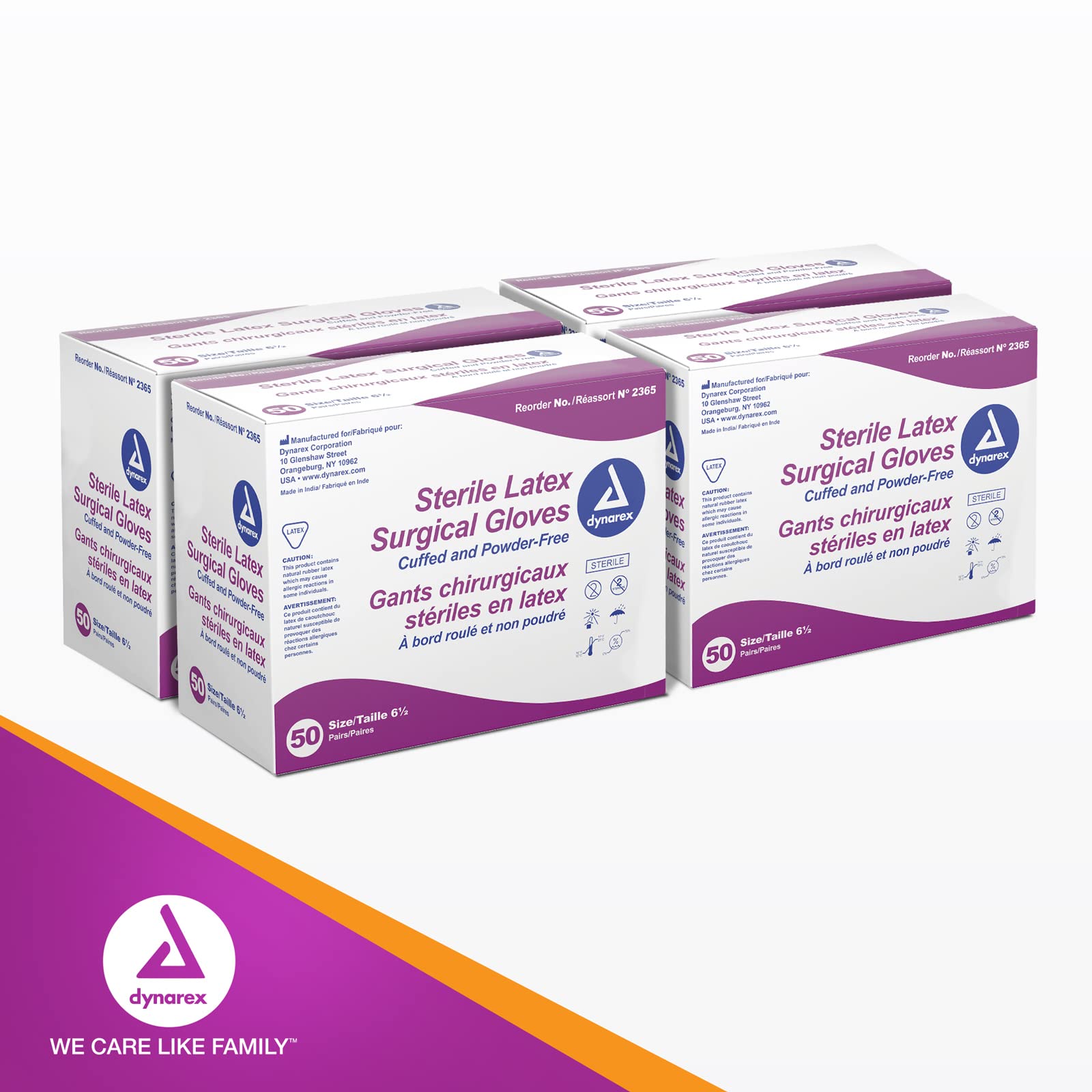 Dynarex Sterile Disposable Latex Surgical Gloves - Powder-Free, Individually Packed (200 Pairs) - Size 6.5 Bisque - Medical, Healthcare & Veterinary Use - Ideal for Hospitals, Clinics & First Aid Kits