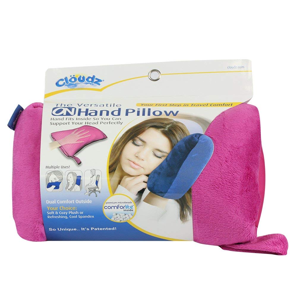 Cloudz On Hand Microbead Travel Pillow for Neck Support - Soft Pink Comfort Pillow for Airplane, Car, Office & Home Use