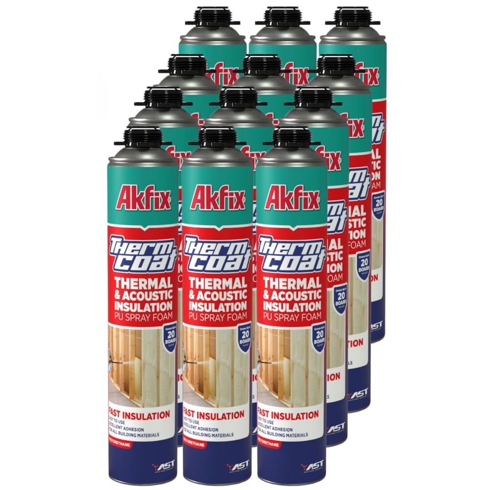 AKFIX Thermcoat Spray Foam Insulation Kit (240 Board Feet) - Professional Polyurethane Expanding Foam for Walls, Attics & Crawl Spaces | Closed Cell Spray Foam Insulation | 12 Pack | Ideal for Home Insulation, Soundproofing & Air Sealing Projects
