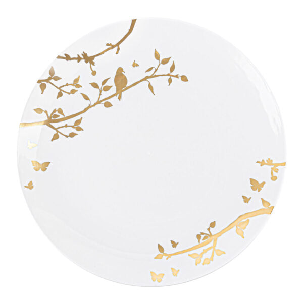 White and Gold Round Plastic Plates - Elegant Disposable Dinnerware for Parties, Weddings & Spring Celebrations - 50-Pack BPA-Free Eco-Friendly Plates for Indoor/Outdoor Events