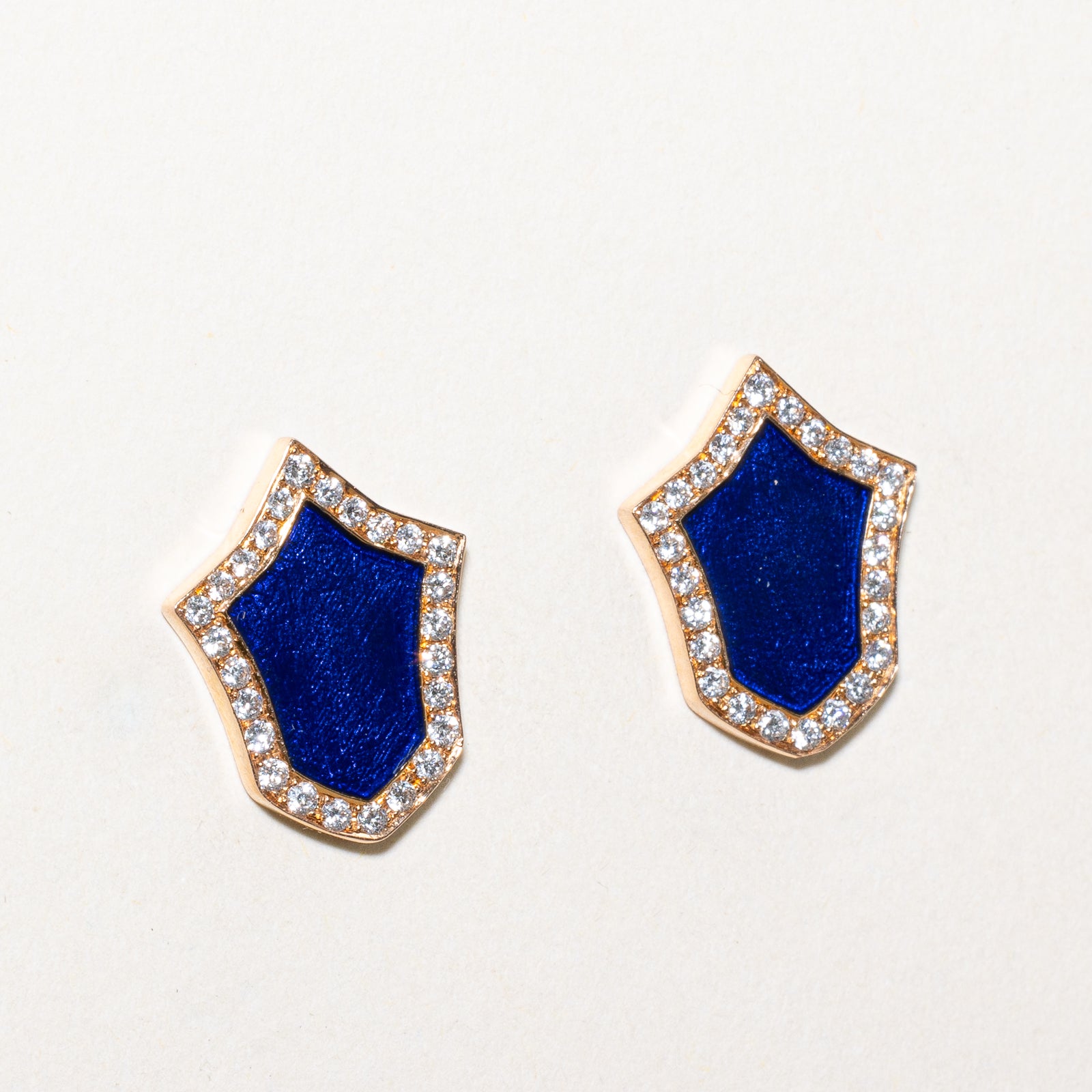 Navy Blue Enamel & Diamond Shield Stud Earrings | 0.28ctw | Elegant Jewelry for Women, Gift for Her, Perfect for Parties, Weddings & Special Occasions