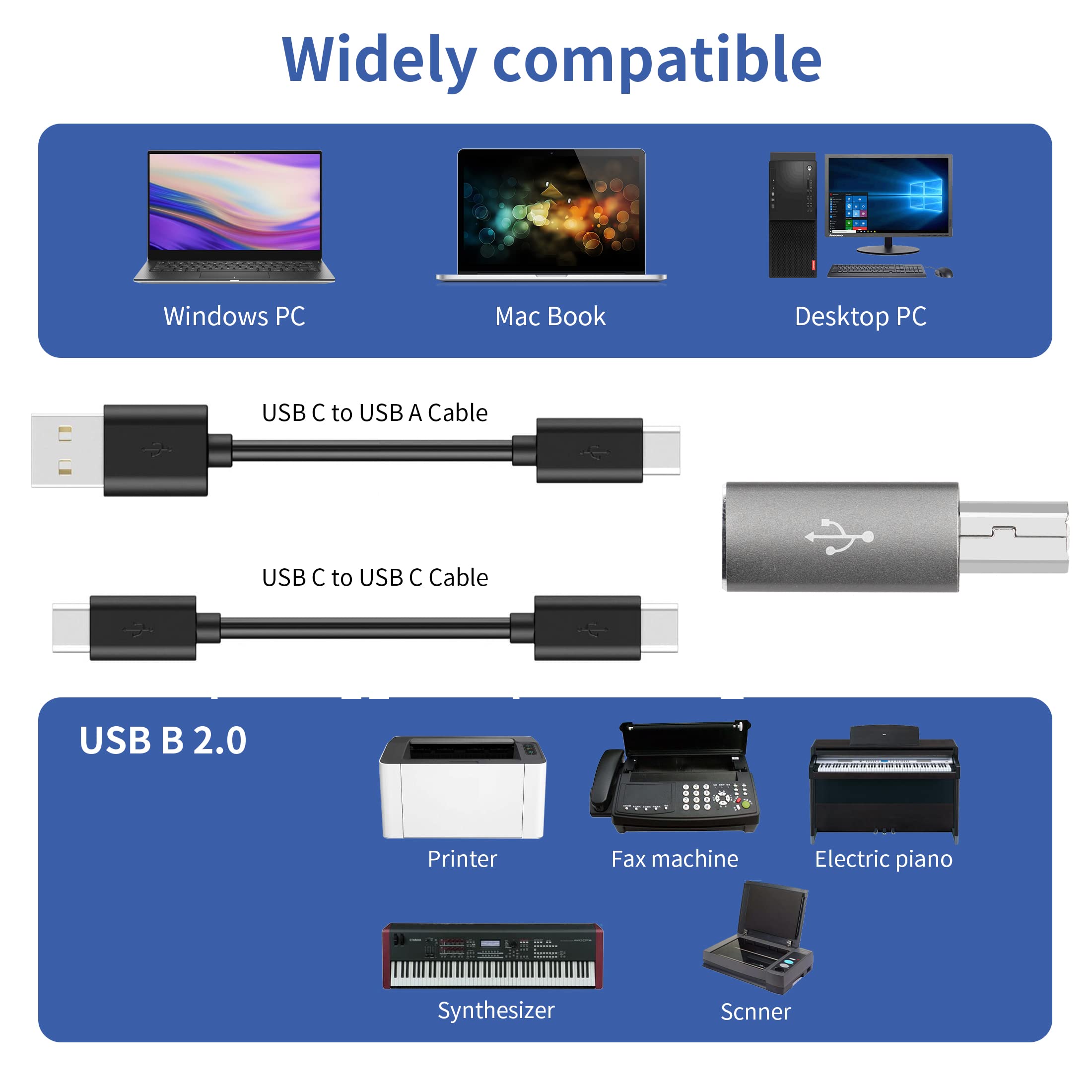 YACSEJAO USB C to USB B Adapter 4-Pack - USB C Female to Printer Male Converter - Compatible with MIDI, Printers, Electric Piano & Synthesizers - Perfect for Music Production & Office Printing Setup