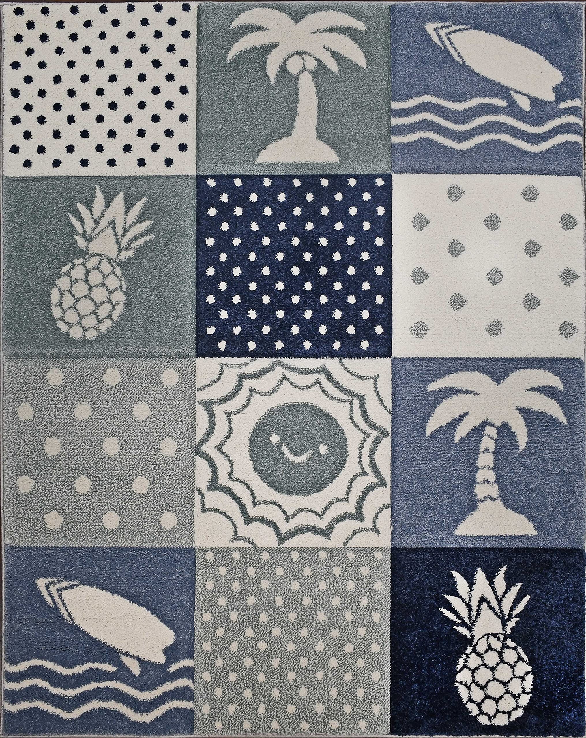 KC Cubs Modern Kids Area Rug - Colorful Non-Slip Nursery Carpet for Boys & Girls - Playroom, Bedroom & Toddler Safe Floor Mat - Island Vibes Design