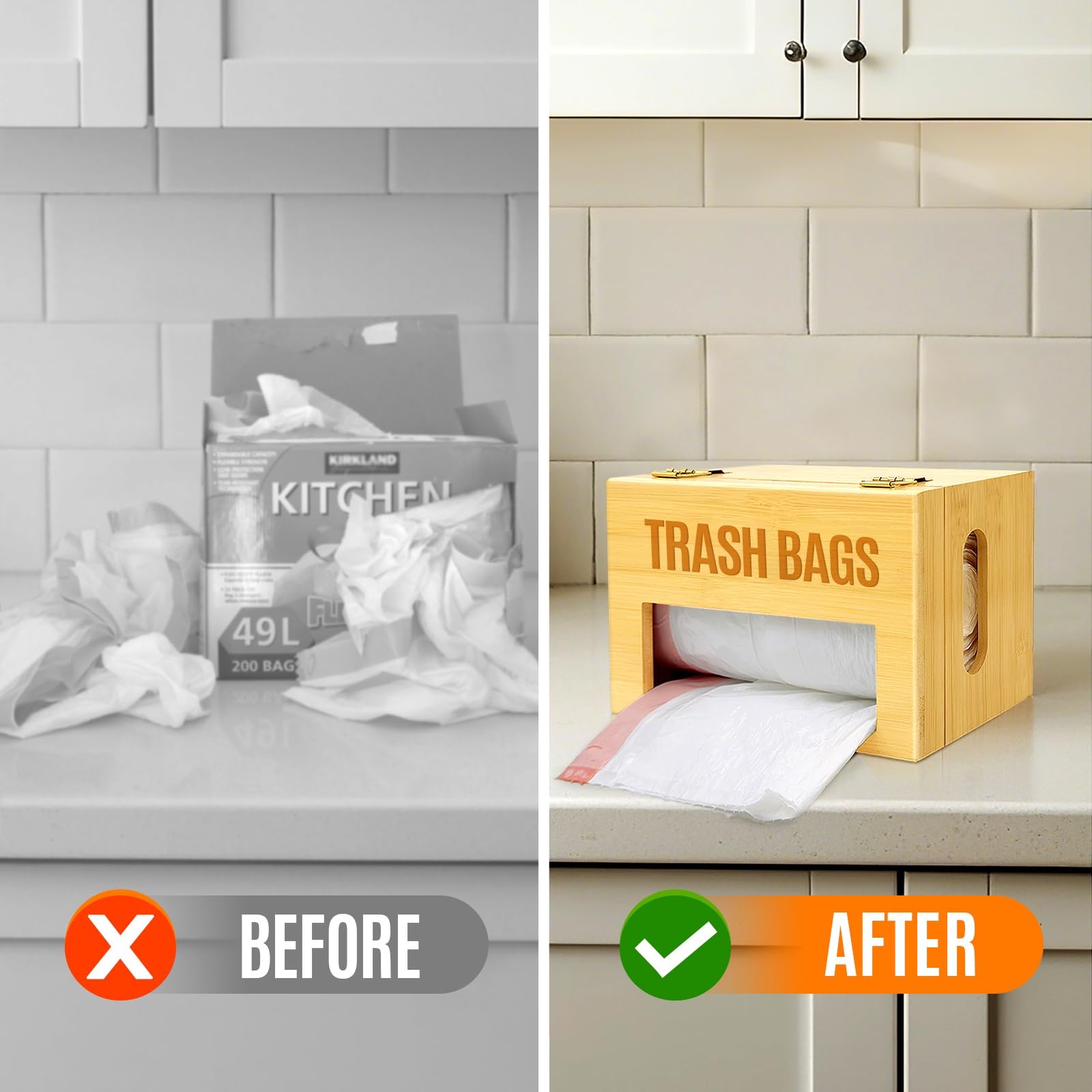 Extra Large Bamboo Trash Bag Dispenser Roll Holder - Fits Costco & Sam's Club Jumbo Rolls, Under-Sink Cabinet & Wall Mount Organizer - Garbage Bag Storage for Kitchen, Pantry, Garage - Perfect for Home, Office & RV Organization