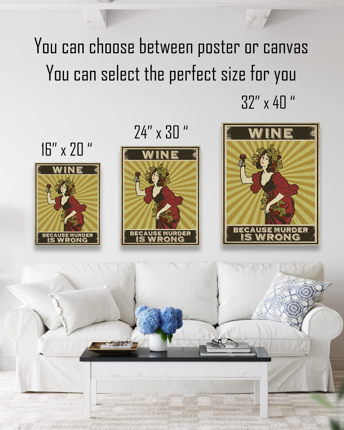 Funny Wine Wall Art Poster - Retro 'Because Murder Is Wrong' Home Decor for Kitchen, Bathroom, Bedroom - 16x20 Unframed Wall Art Gift for Women & Men - Perfect for Wine Lovers, Housewarming & Humor Gifts
