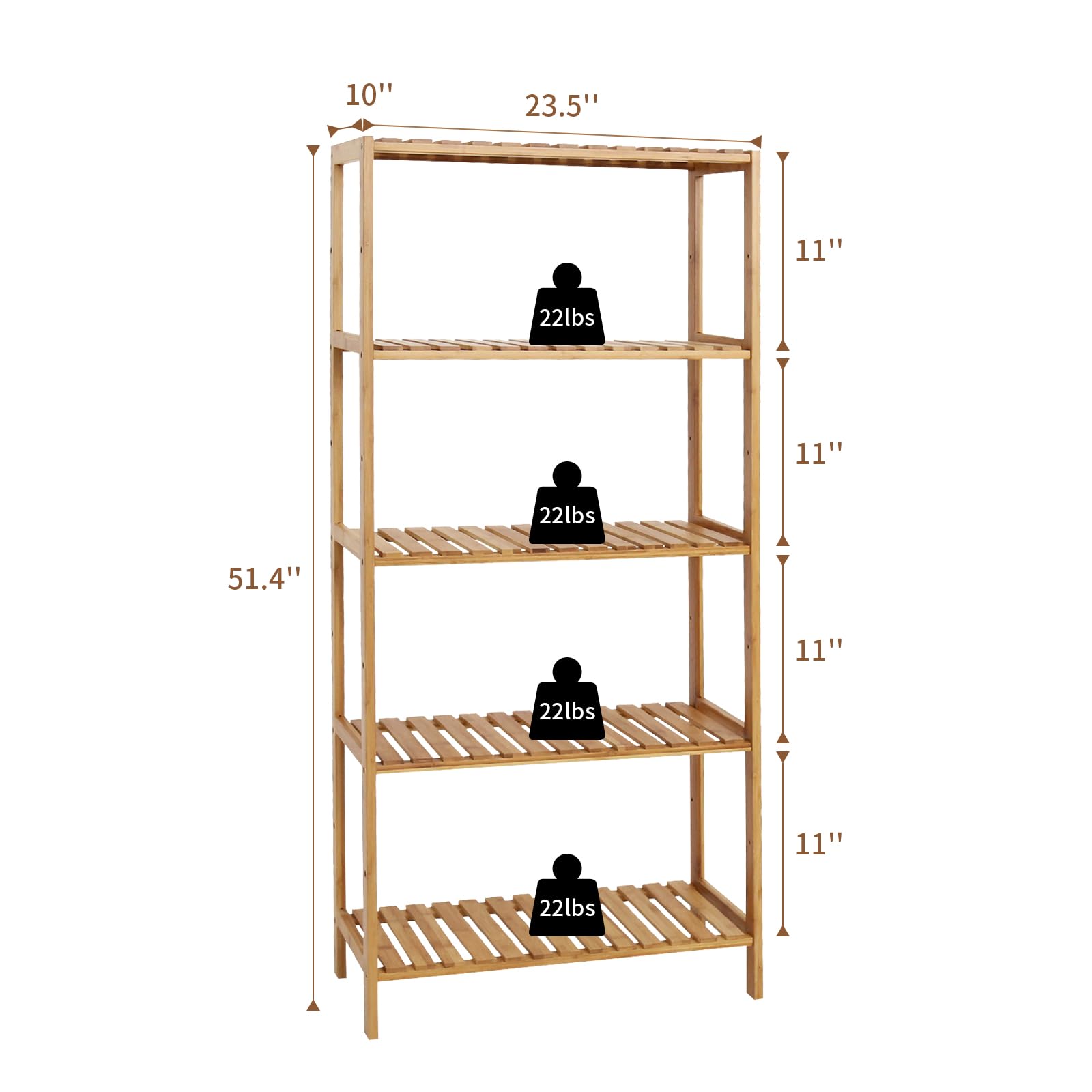 5-Tier Bamboo Bathroom Shelf Organizer - Space-Saving Storage Rack for Bathroom, Kitchen & Living Room - Perfect for Towels, Toiletries, Spices & Decorative Items
