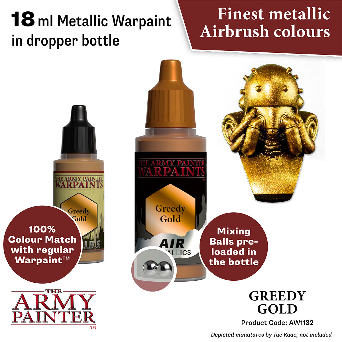 Warpaints Air Metallics Greedy Gold - Premium Metallic Airbrush Paint for Miniatures, Models & Cosplay - Perfect for Warhammer, Tabletop Gaming & DIY Crafts