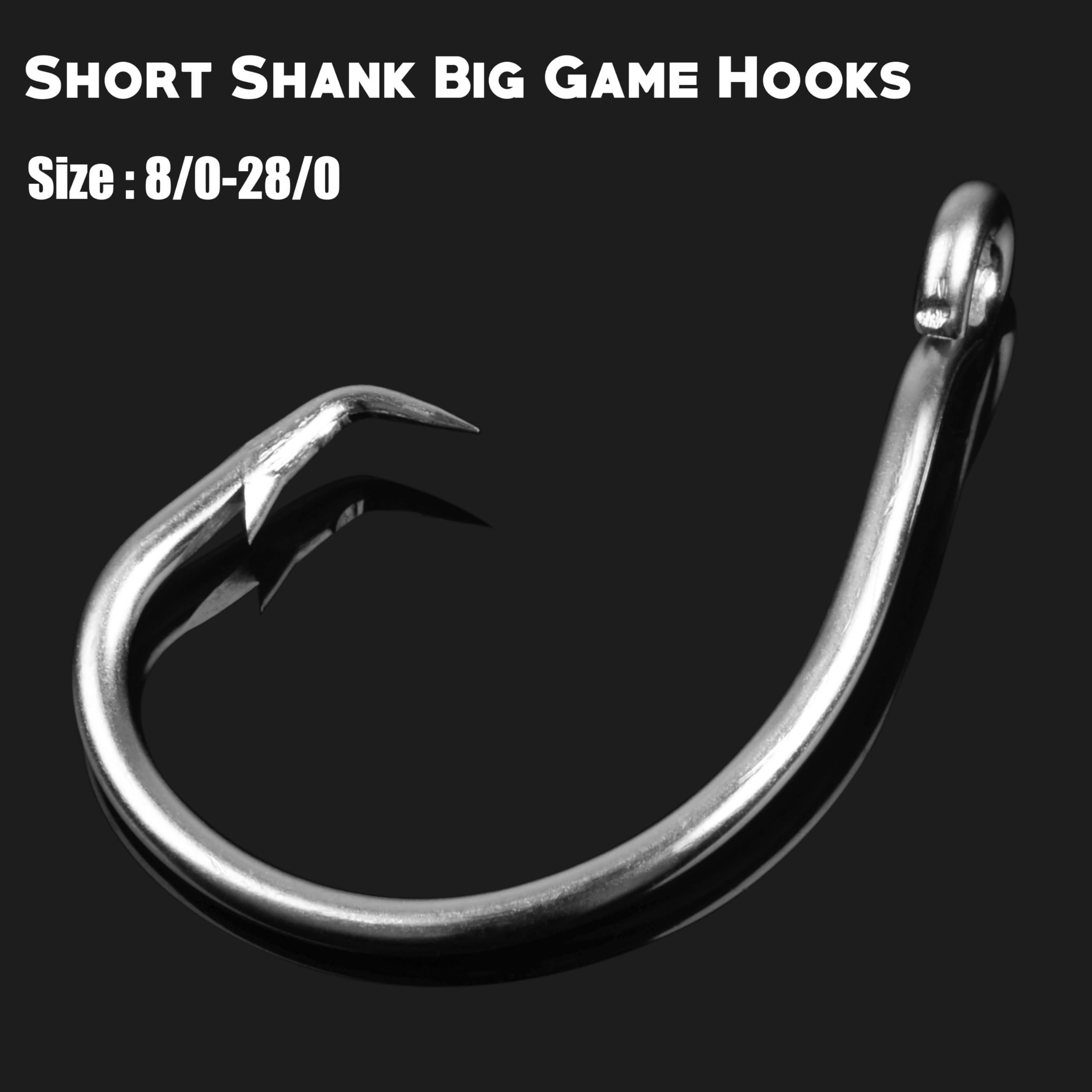 FUSIGO Saltwater Tuna Giant Circle Hooks 8/0-28/0 - Stainless Steel Big Game Fishing Hooks for Swordfish, Tuna & Shark - Heavy Duty In-Line Circle Hooks for Deep Sea Fishing & Offshore Angling