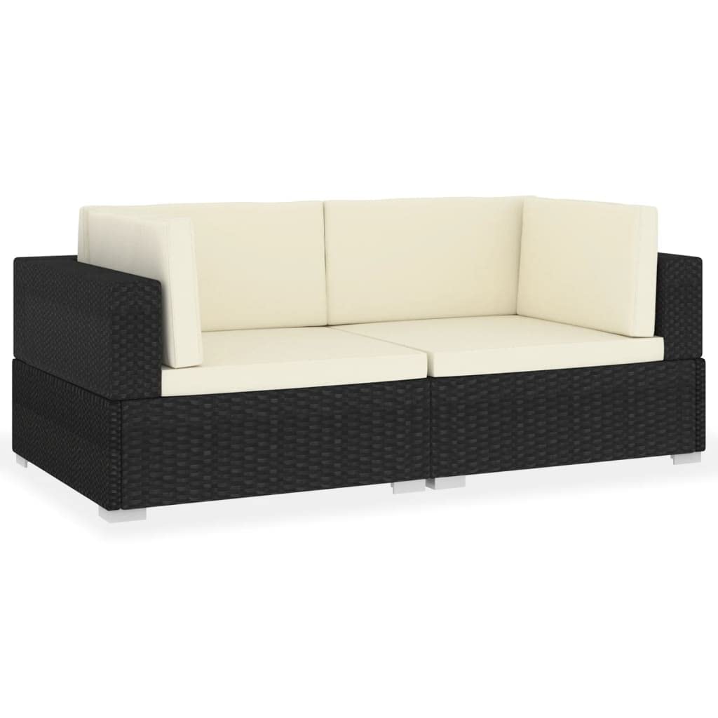 Outdoor Patio Furniture Set - 2-Piece Black Poly Rattan Sectional Sofa with Cushions for Garden, Deck & Backyard Relaxation | Weather-Resistant Outdoor Dining & Conversation Set