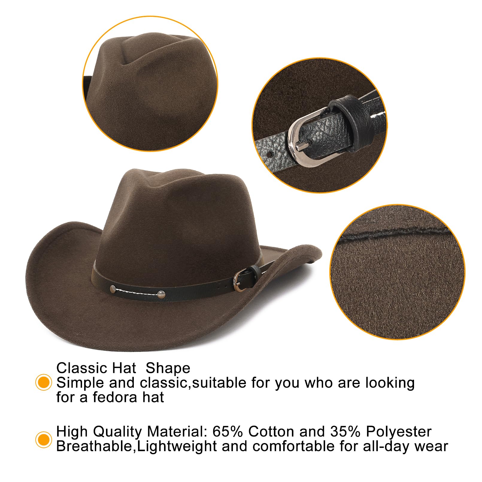 GEMVIE Crushable Roll-Up Brim Cowboy Hat for Men & Women - Western Style Cowgirl Hat with Belt Buckle Design | Perfect for Rodeo, Country Music Festivals & Outdoor Adventures