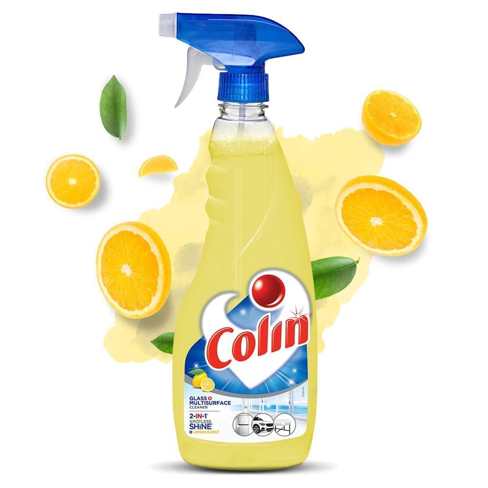 Colin Lemon Burst 500ml Glass & Surface Cleaner Spray | India's #1 Glass Cleaning Solution | Multi-Surface Cleaner for Cars, Kitchens & Homes | Refreshing Lemon Scent | Perfect for Windows, Mirrors, Countertops & Stainless Steel