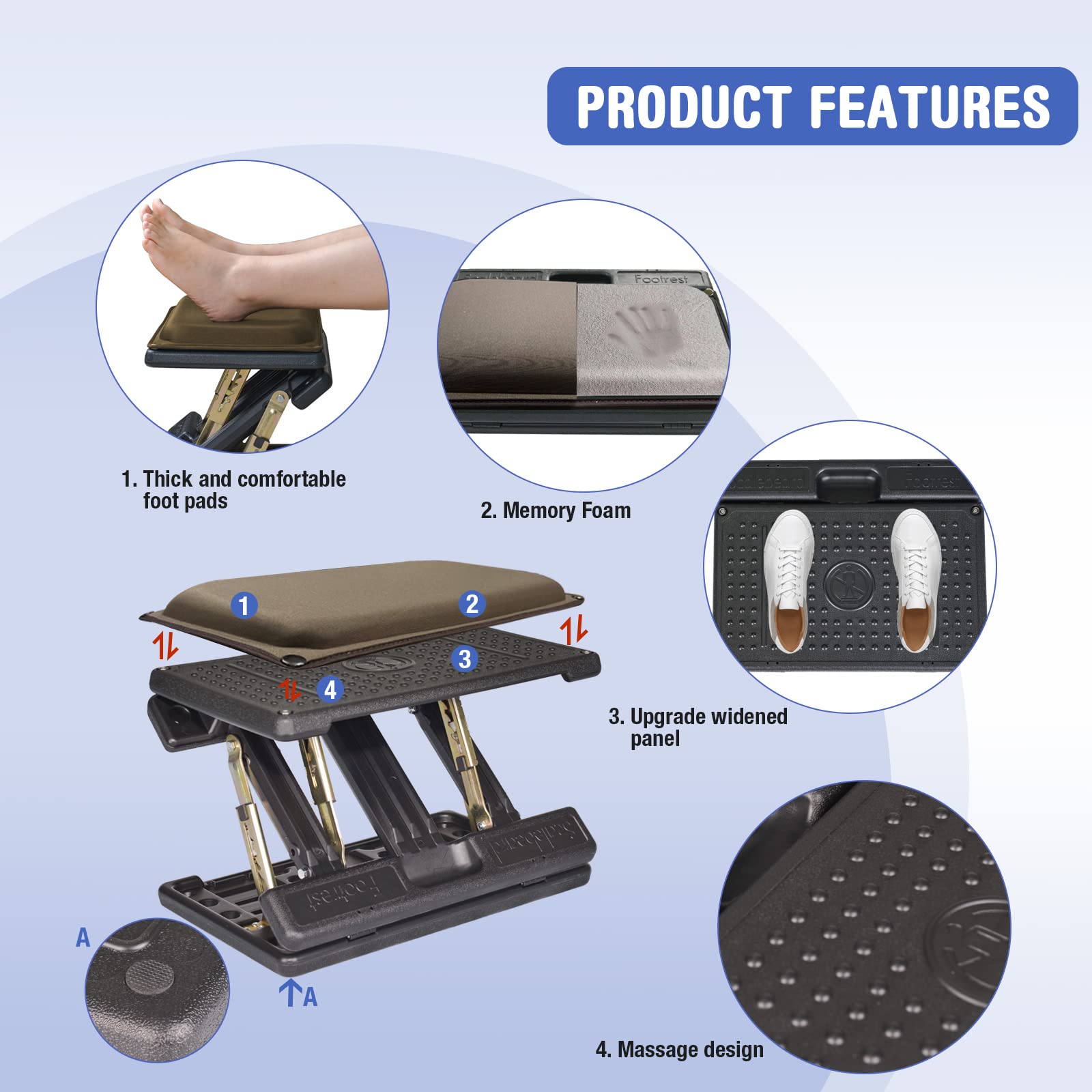 4-Level Height Adjustable Ergonomic Foot Rest for Under Desk - Foldable Office Footrest with Soft Removable Pad for Computer Work, Gaming & All Seasons Use (Brown Plus) - Perfect for Home Office, Workstation & Long Sitting Comfort