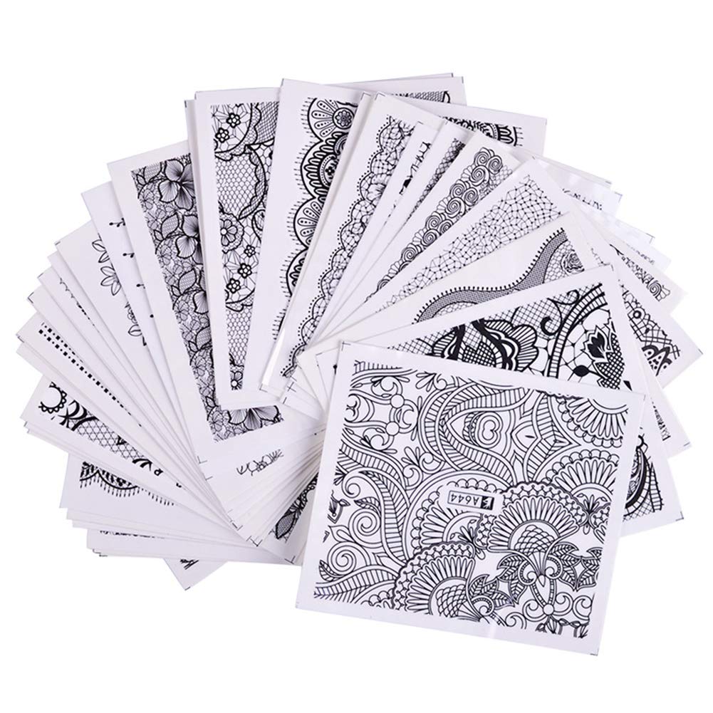 48 Pcs Black Lace Nail Art Stickers - Floral Water Transfer Decals for DIY Nail Decoration | Perfect for Manicures, Pedicures, and Special Occasions