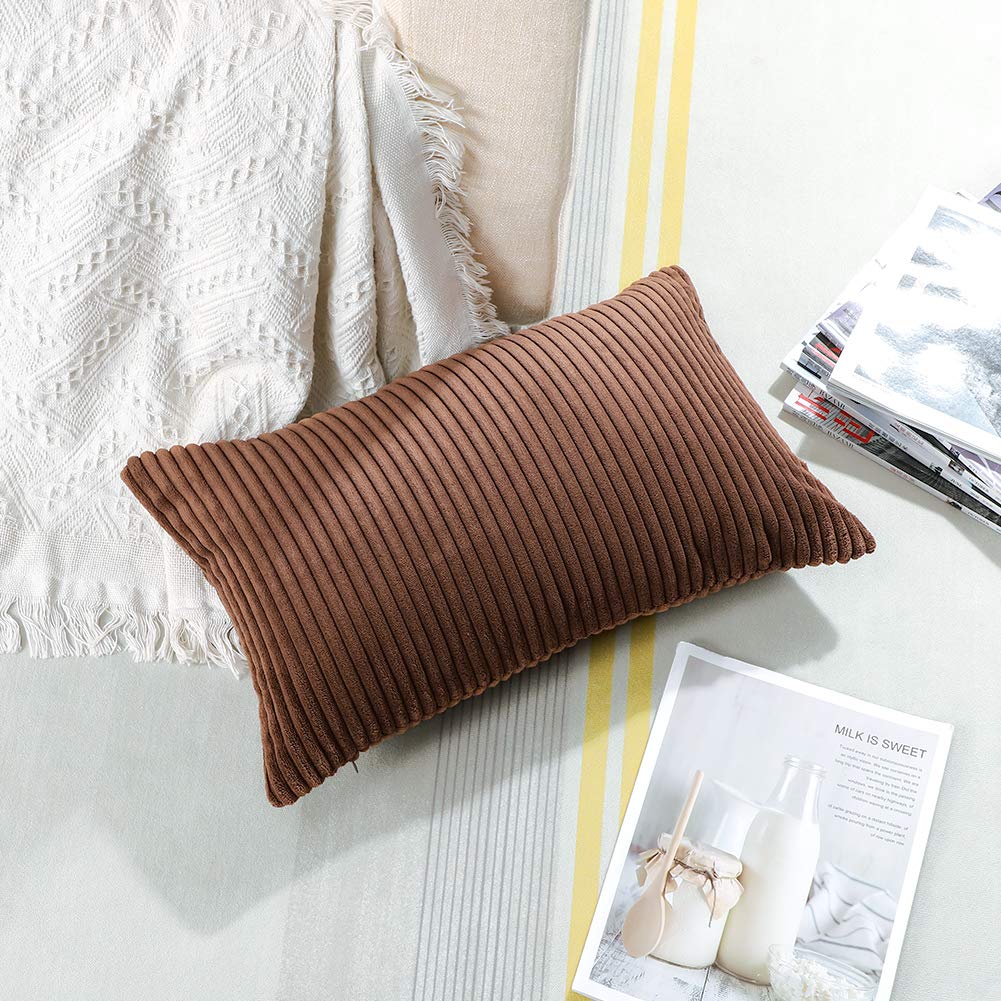 Artscope Cozy Striped Corduroy Pillow Covers - Super Soft Decorative Oblong Throw Pillow Cases (12x20 Inches, Brown) for Sofa, Couch, Bedroom & Car Decor | Perfect for Living Room Accents, Home Styling & Cozy Comfort