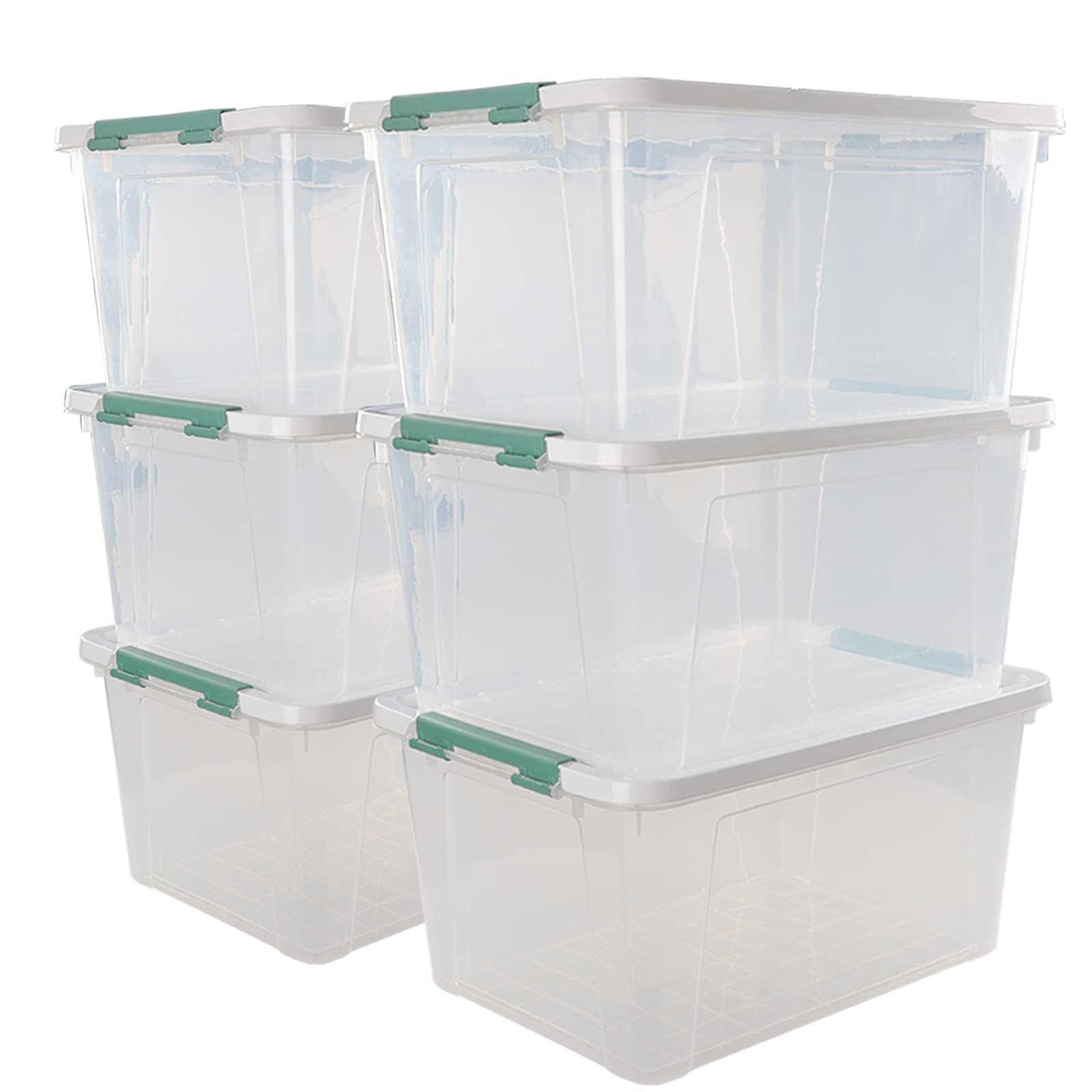 6-Pack Clear Plastic Storage Boxes with Lids - 35L Stackable Organizer Bins for Home, Office, Garage & Closet Organization - Perfect for Storing Clothes, Toys, Books & Seasonal Items