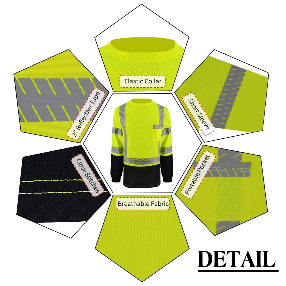 ANSI Class 3 High Visibility Safety Shirts with Reflective Strips - Black Construction Work Shirts for Men - Ideal for Road Work, Night Shifts & Emergency Responders