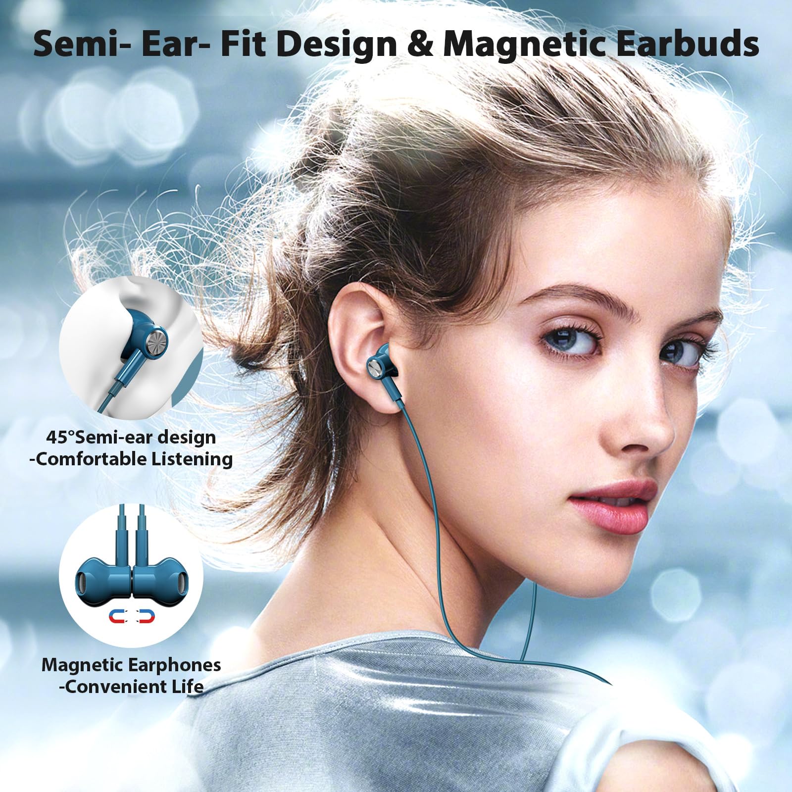 USB C Headphones Wired Earbuds with Microphone - HiFi Magnetic Sport Earphones for iPhone 16/16 Pro Max/15 Plus, iPad Mini/Pro/Air, Samsung Galaxy S25/S24/S23/Flip5/Fold6/A55/A35, OnePlus 9 - Perfect for Workouts, Gaming & Travel