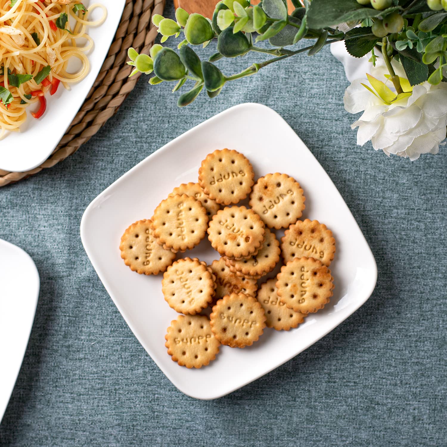 DELLING 6.5 Inch White Ceramic Square Appetizer Plates Set of 6 - Small Dessert Plates for Snacks, Side Dishes & Party Serving - Perfect for Dinnerware, Kitchen Use & Entertaining Guests