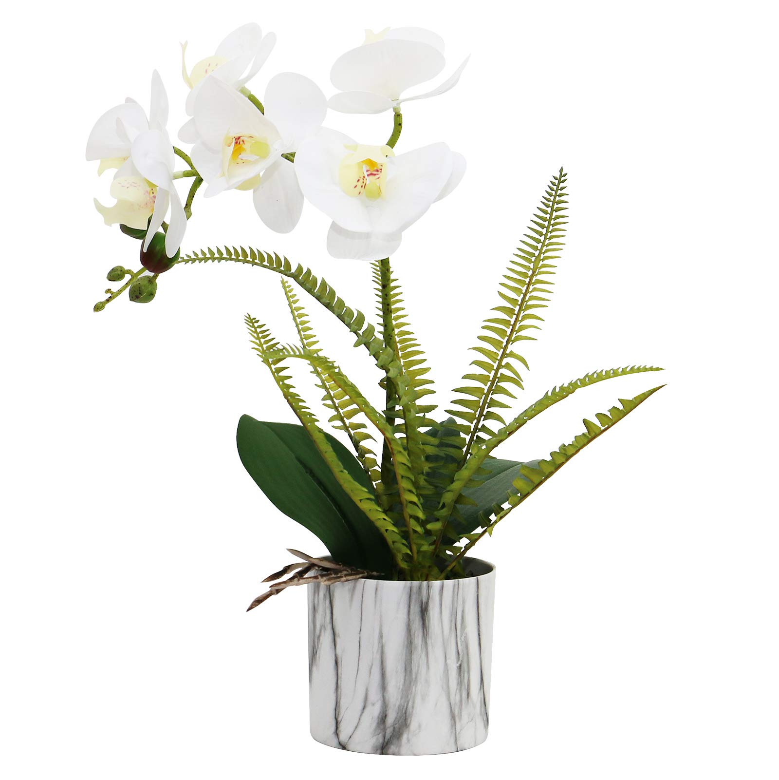 Olrla White Orchid Artificial Flowers in Pot - Real Touch Fake Orchid Plants for Home Decor, Kitchen, Bathroom, Office & Wedding Centerpieces - Lifelike Silk Floral Arrangement for Tabletop Decorations (White, 1 Pack)