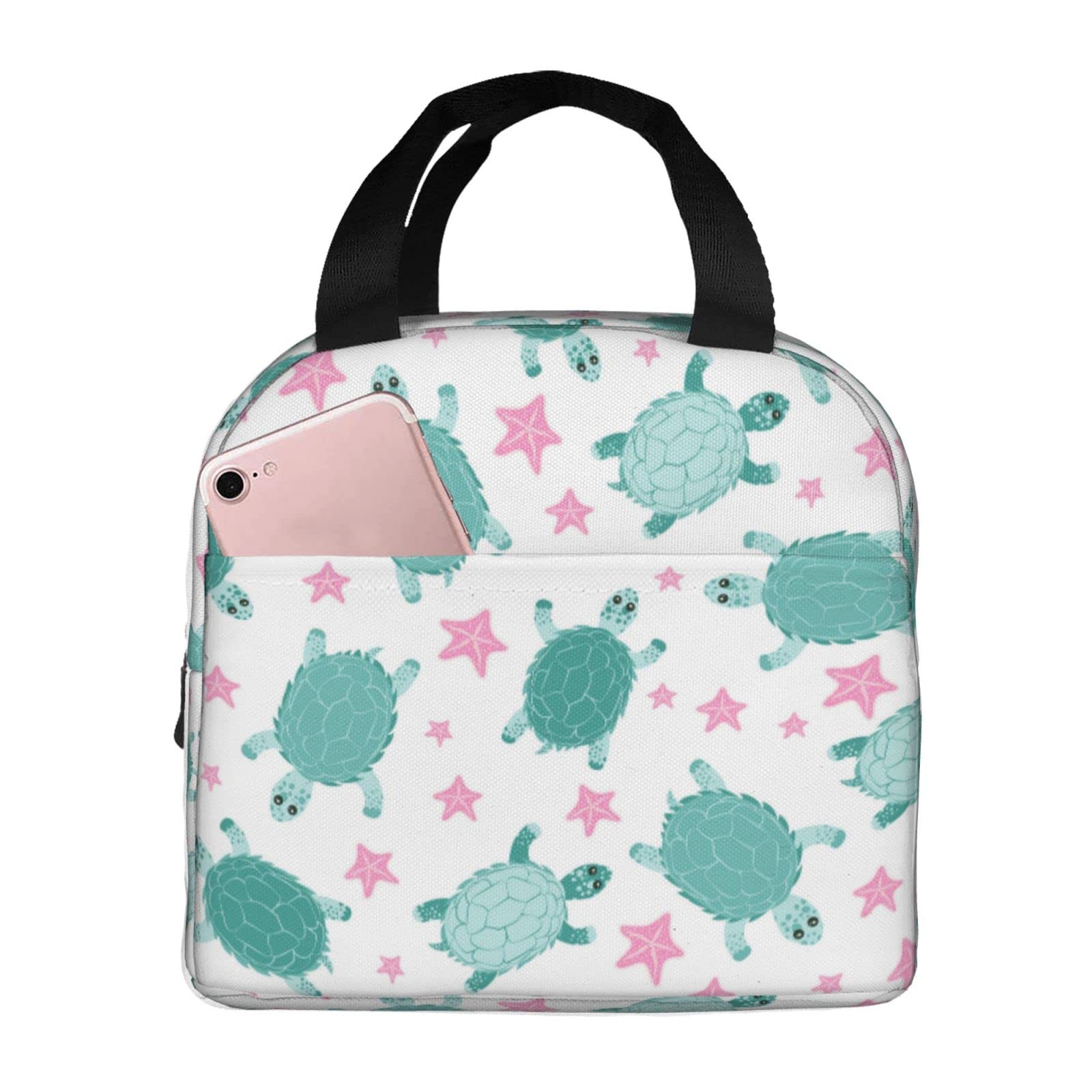 Insulated Lunch Box with Summer Turtle & Starfish Pattern - Reusable Meal Container for School, Work, Travel & Picnic | Portable Tote Bag for Teens, Boys & Girls