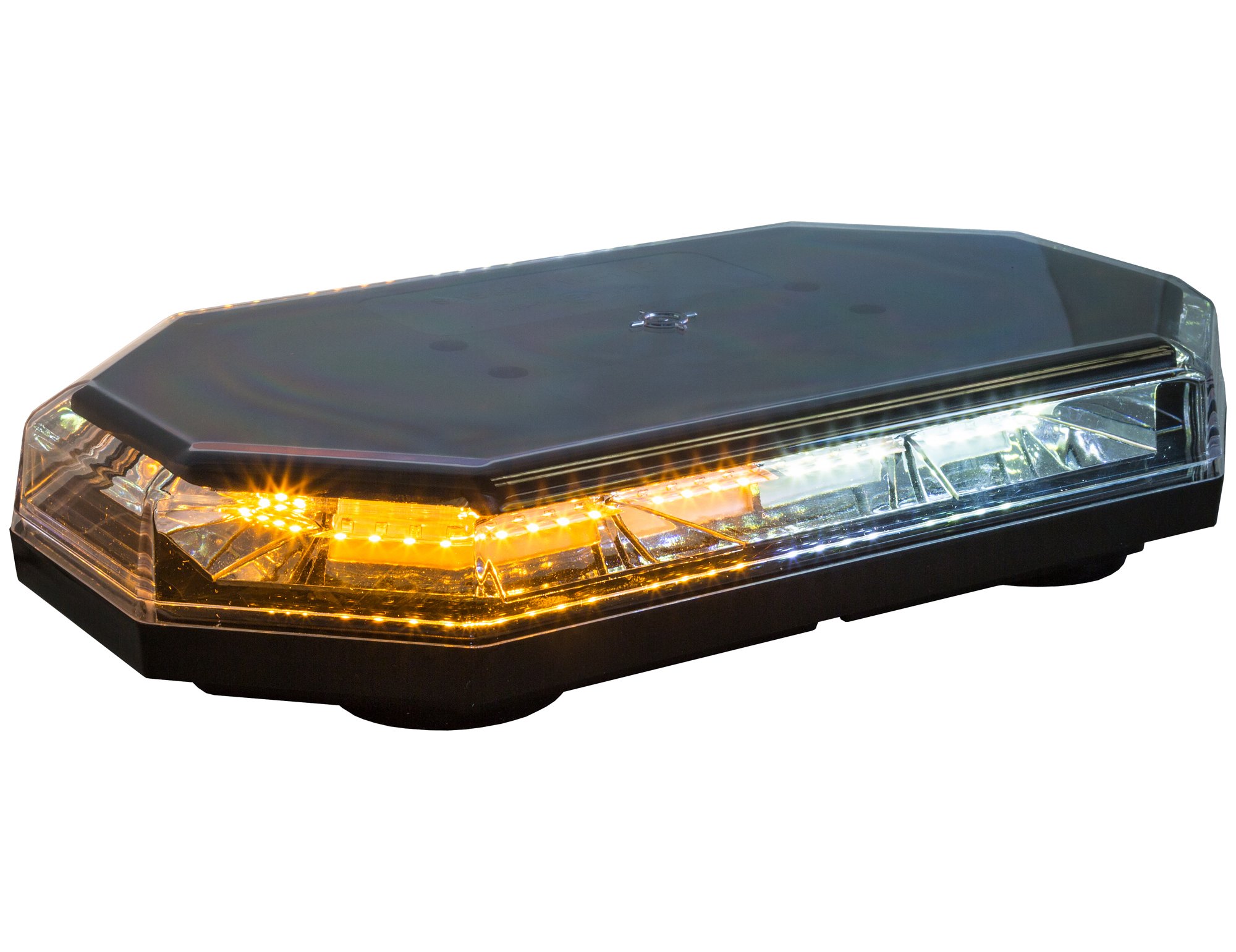 15 Inch Octagonal LED Mini Light Bar - Amber/Clear, 56 LEDs, 10 Flash Patterns, Permanent/Magnetic Mount, 3.2 Amp | Emergency Vehicle Lighting for Trucks, Off-Road, Construction & Emergency Response Scenes