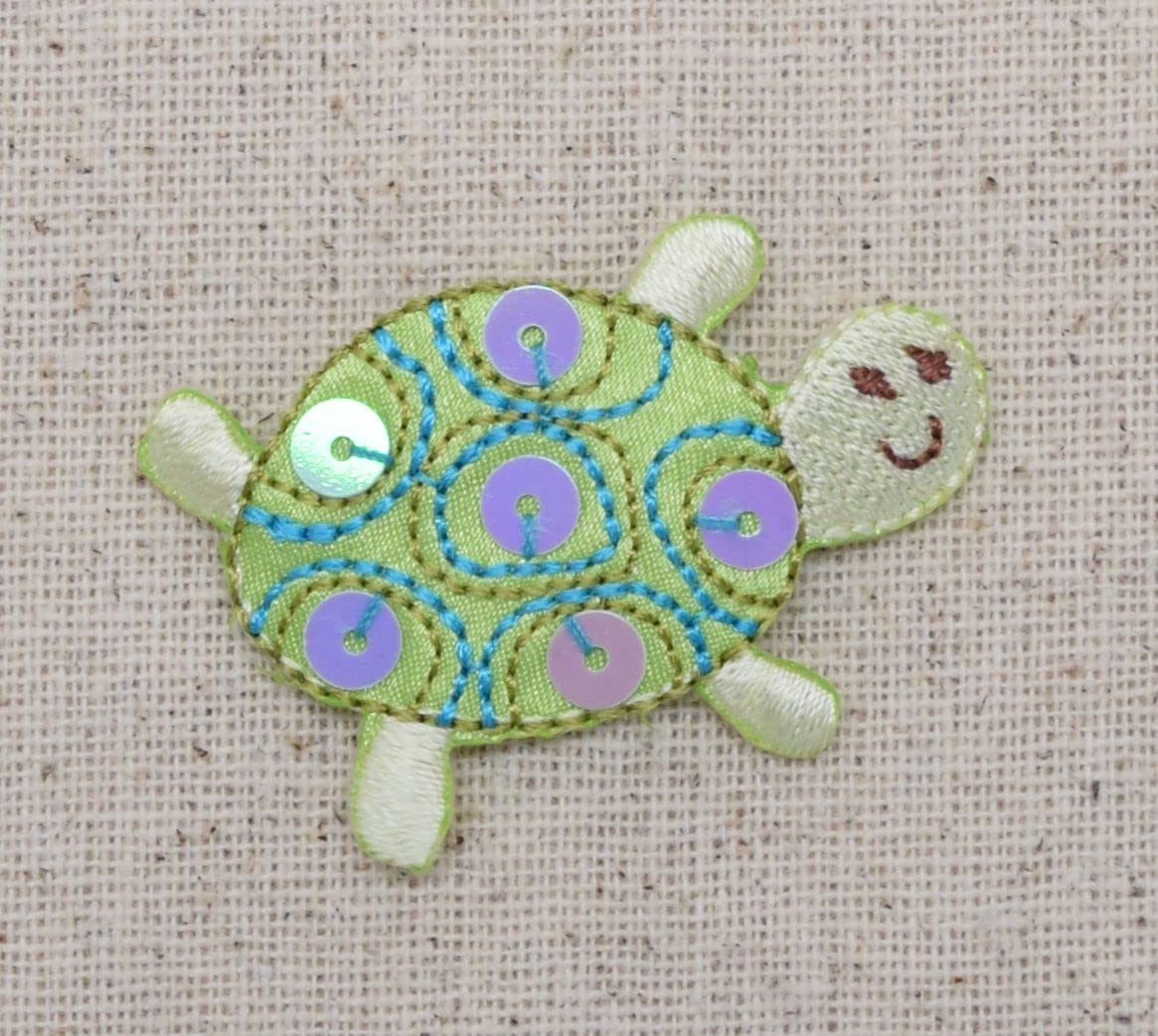 Sequin Turtle Embroidered Iron On Patch for DIY Clothing, Bags & Accessories - Sparkling Embellishment for Jackets, Jeans & Backpacks