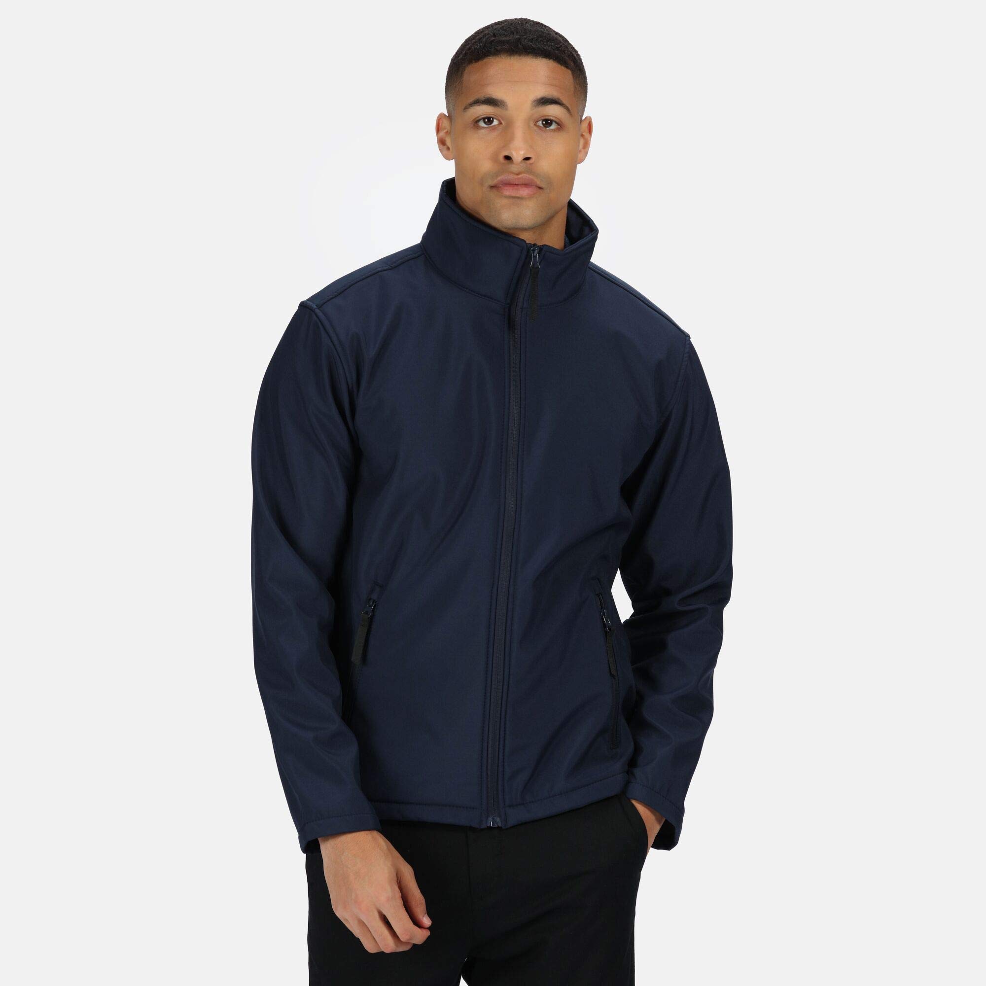Men's Classic 3-Layer Waterproof Breathable Softshell Jacket - Navy Blue, Size M (Chest 40