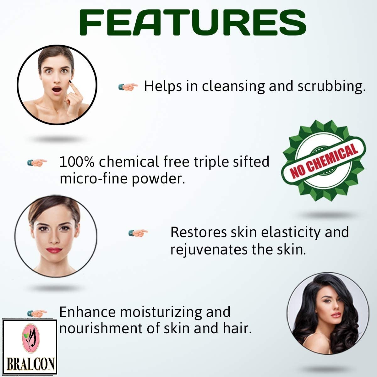 BRALCON Organic Mulethi (Licorice) Powder, Kaolin Clay & Orange Peel Powder Combo - 300g (3x100g) | Natural Face Mask for Skin Whitening, Glowing Complexion & Hair Growth | DIY Beauty Treatment for Acne, Dark Spots & Dull Skin