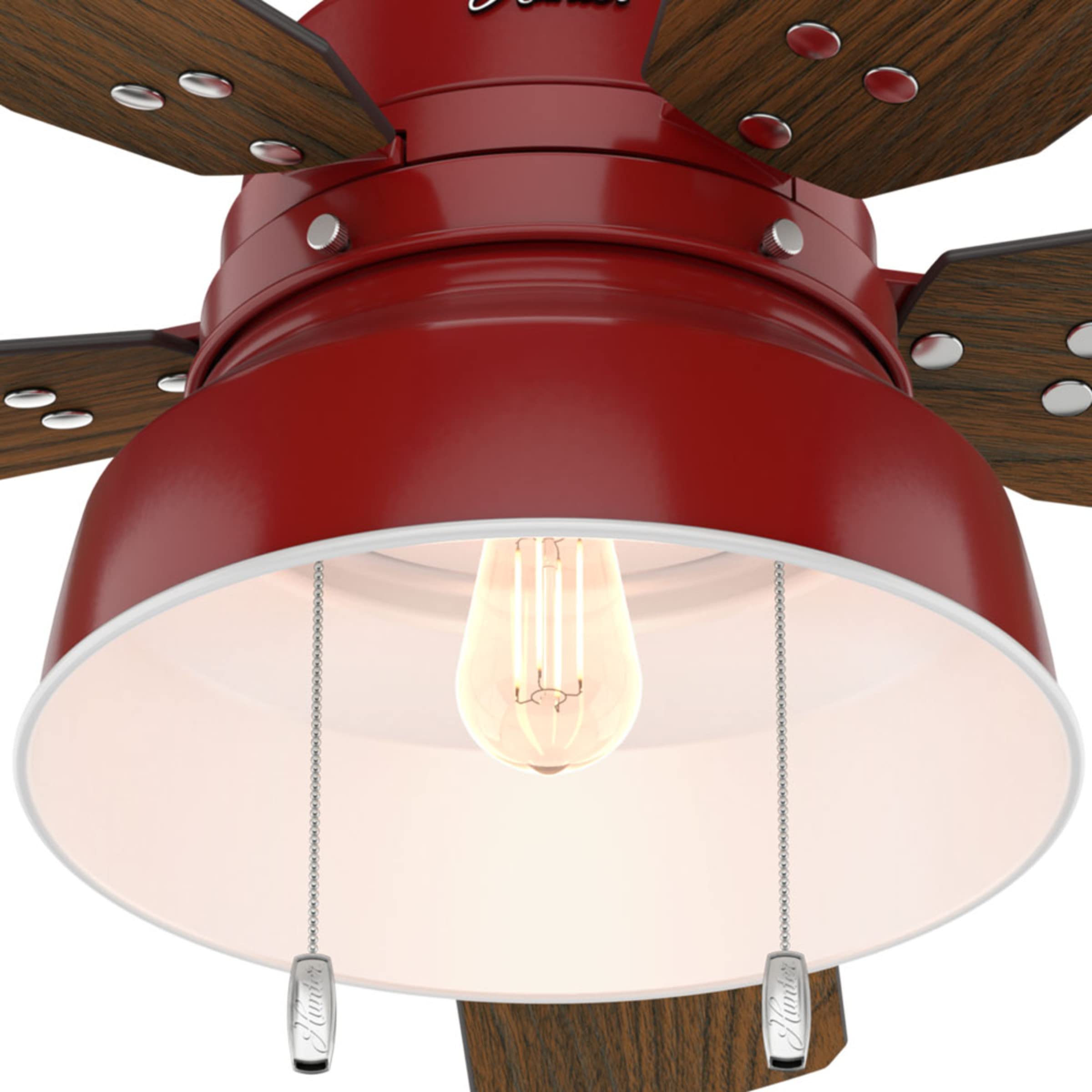 Hunter 59312 52 Inch Mill Valley Ceiling Fan with Light Kit - Large Barn Red Indoor/Outdoor Ceiling Fan for Living Room, Bedroom, Patio & Covered Porch
