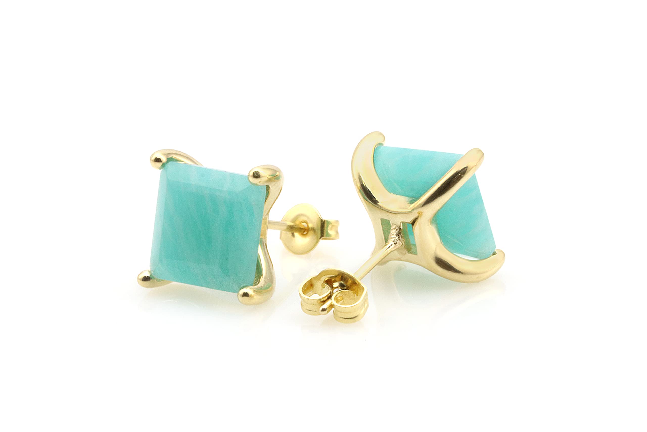 Amazonite Stud Earrings - Square Gemstone Earrings for Women - Handmade Bridal Jewelry, Customizable Statement Earrings | Perfect for Weddings, Parties & Everyday Wear