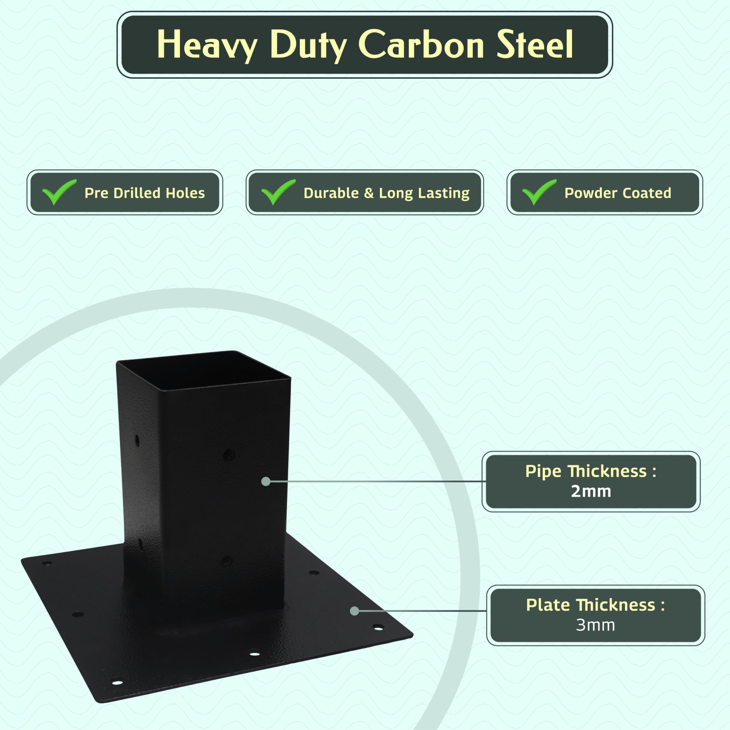 Heavy Duty 4x4 Post Base - Carbon Steel Mailbox Mounting Plate for Concrete & Soil Ground - Deck, Porch, Railing Support - Outdoor Mailbox Post Installation & Home Improvement Projects