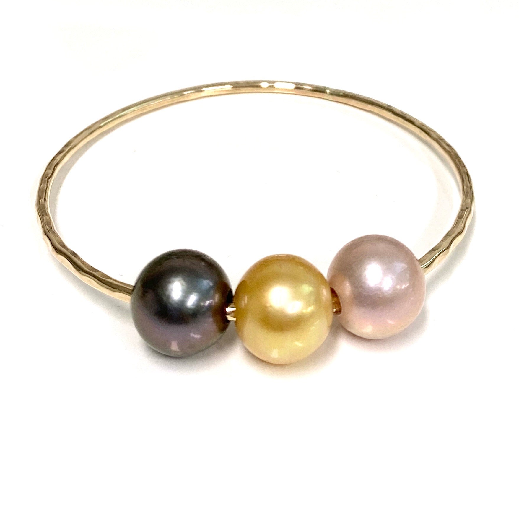 Luxury 11-12mm Gold South Sea & Pink Edison Tahitian Pearl Bangle Bracelet (B460) - Elegant Jewelry for Women, Perfect for Weddings, Parties & Special Occasions