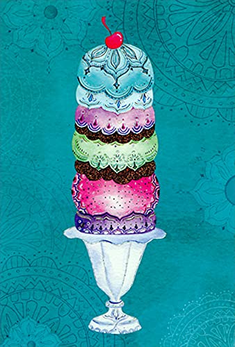 Pictura Tall Ice Cream Sundae Birthday Card - Blue Background - Perfect for Birthday Wishes, Party Invitations & Special Occasions