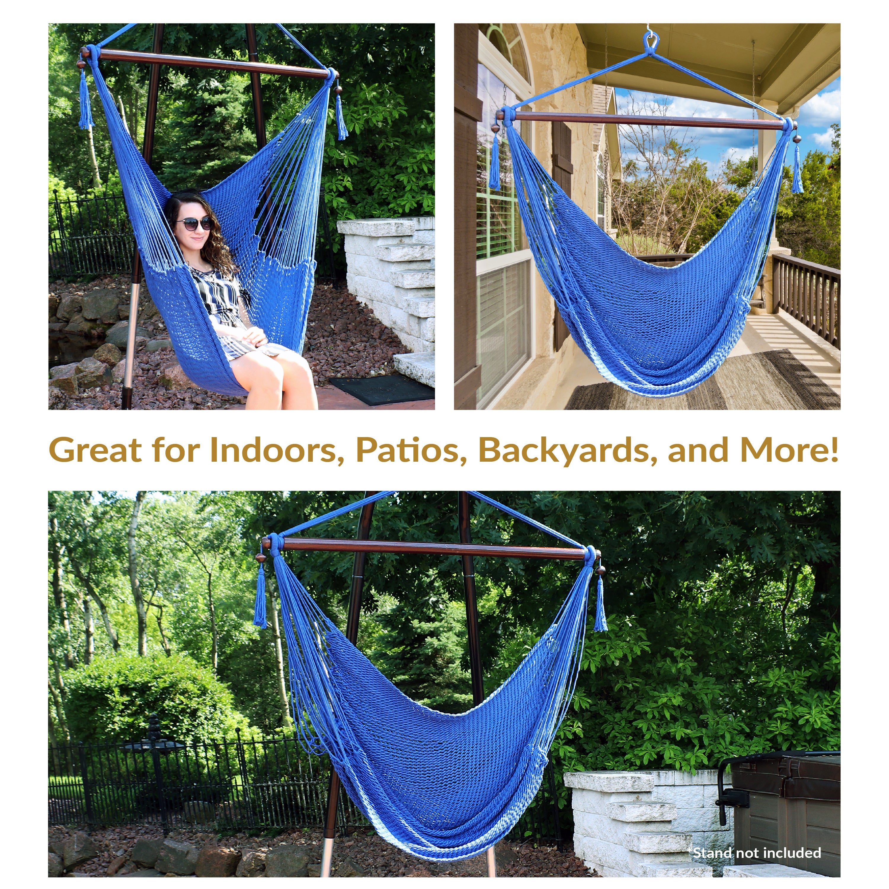 Extra Large Caribbean Polyester Rope Hammock Chair for Outdoor Relaxation - Perfect for Backyard, Patio, Poolside & Beach Lounging