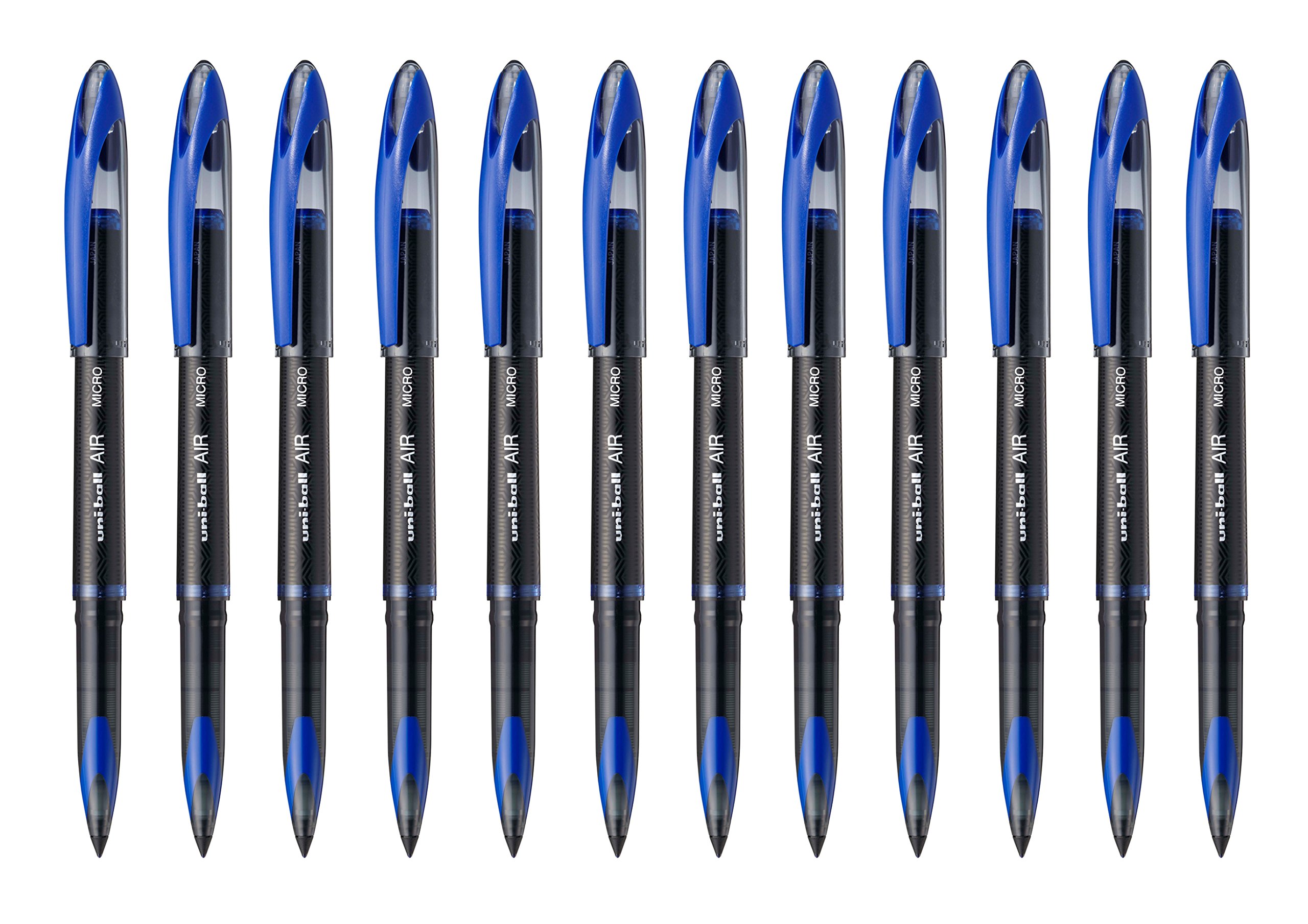uni-ball UB-188-M Micro Air Rollerball Pens 0.5mm Fine Tip - Premium Smooth Writing Ballpoint Pens with Fountain Pen Feel - Fade & Water Resistant Liquid Super Ink - 12 Pack Blue Pens for Office, School & Art Projects