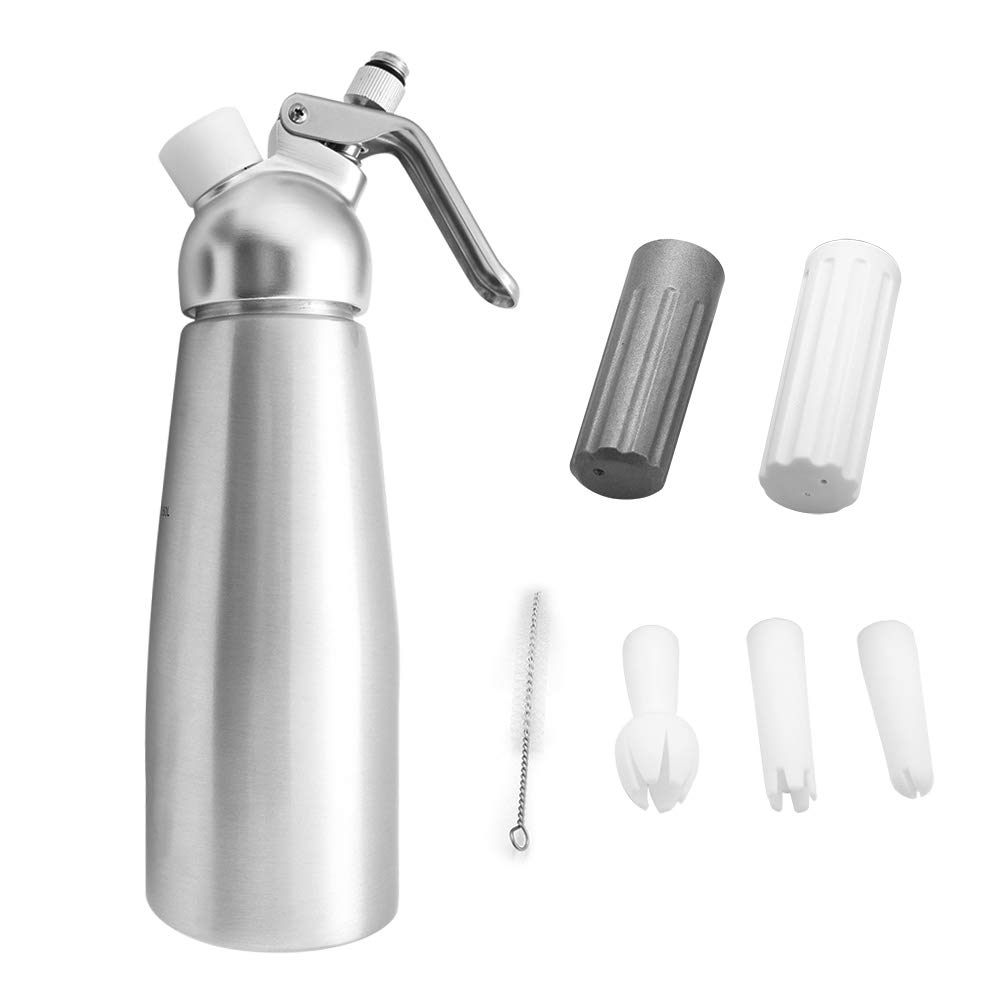 Premium Aluminum Whipped Cream Dispenser - Homemade Cream Maker with 3 Nozzles for Ice Cream, Pastries, Cakes & Desserts | Perfect for Bakeries, Coffee Shops & Home Kitchen Use