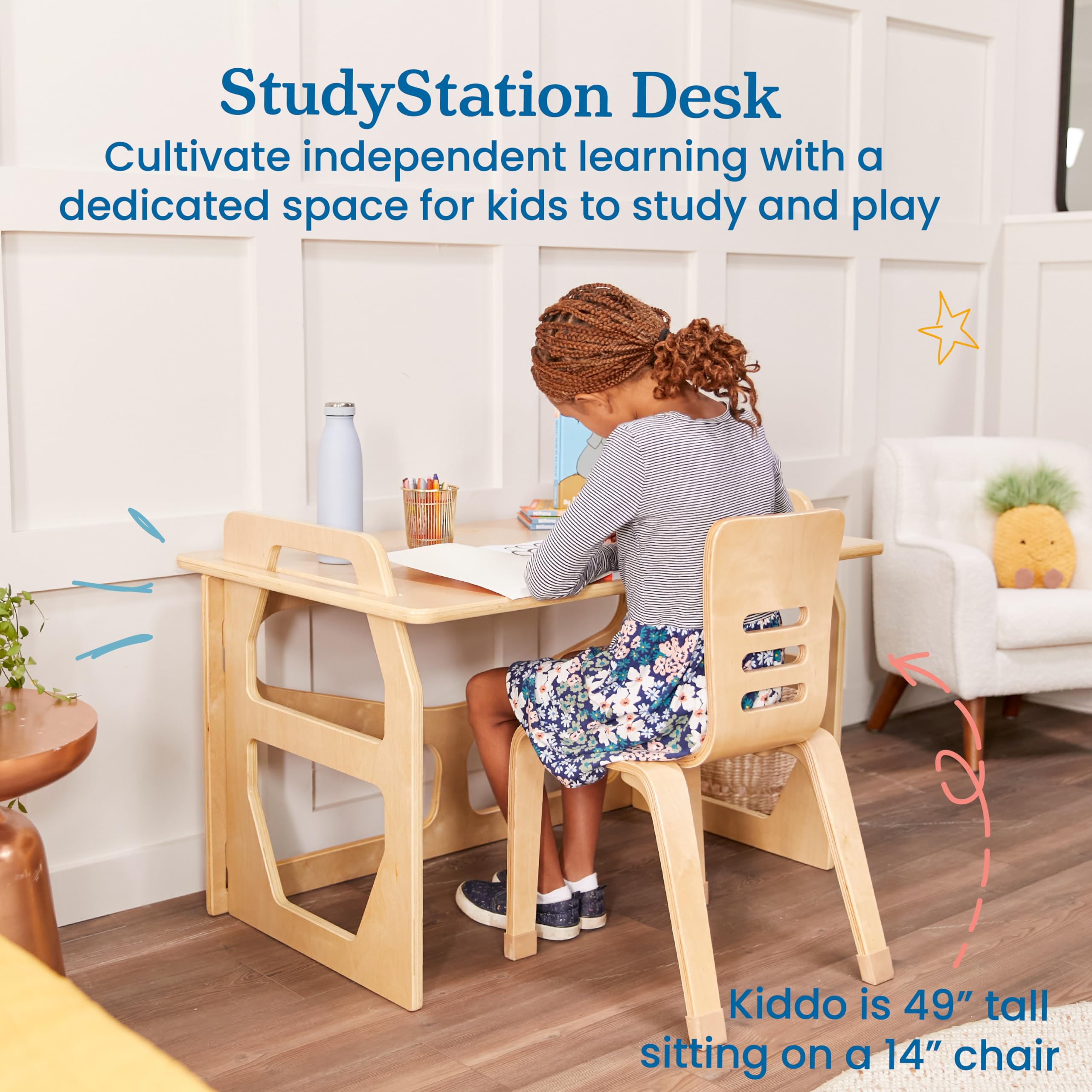 ECR4Kids StudyStation Desk - Natural Wood Kids Study Desk with Storage Shelf, Perfect for Homeschooling & Remote Learning - Durable Children's Furniture for Bedroom or Classroom