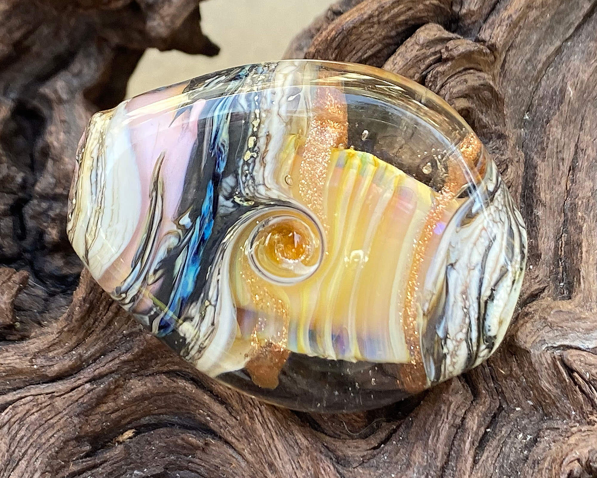 Natural Yellow Opal Organic Lampwork Glass Focal Bead - Handmade Jewelry Making Supplies for Necklaces, Bracelets & DIY Crafts - Boho Style Beading Accessories