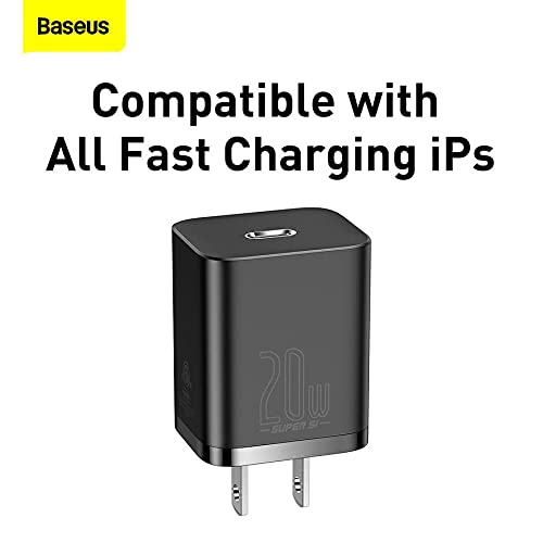 Baseus 20W USB C Fast Charger - PD 3.0 Super SI Mini Wall Charger for iPhone 12/13/14 Series, Samsung Galaxy S21/S22, iPad Pro/Air, AirPods Pro | Fast Charging Adapter for Home, Office & Travel